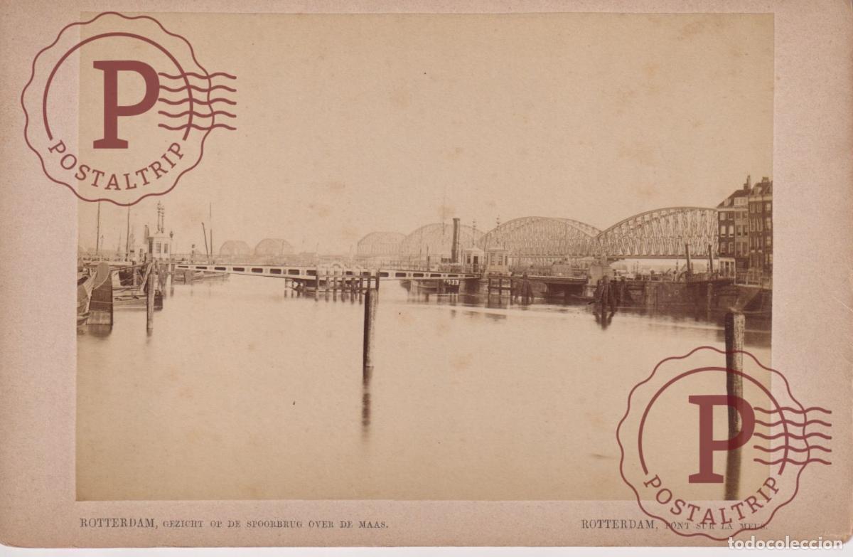 Fotograf&iacute;a antigua: NETHERLAND. PAISES BAJOS. ROTTERDAM. GEZICHT OP DE SPOORBRUG OVER DE MAAS. CABINET 17X11CM