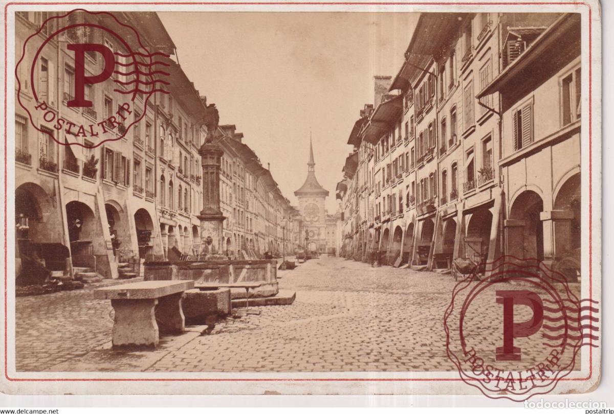 Fotograf&iacute;a antigua: BERN MARKTGASSE BERNE LA RUE DU MARCHE SUISSE SUIZA AD BRAUN DORNACH ALSACE 16.5*11CM
