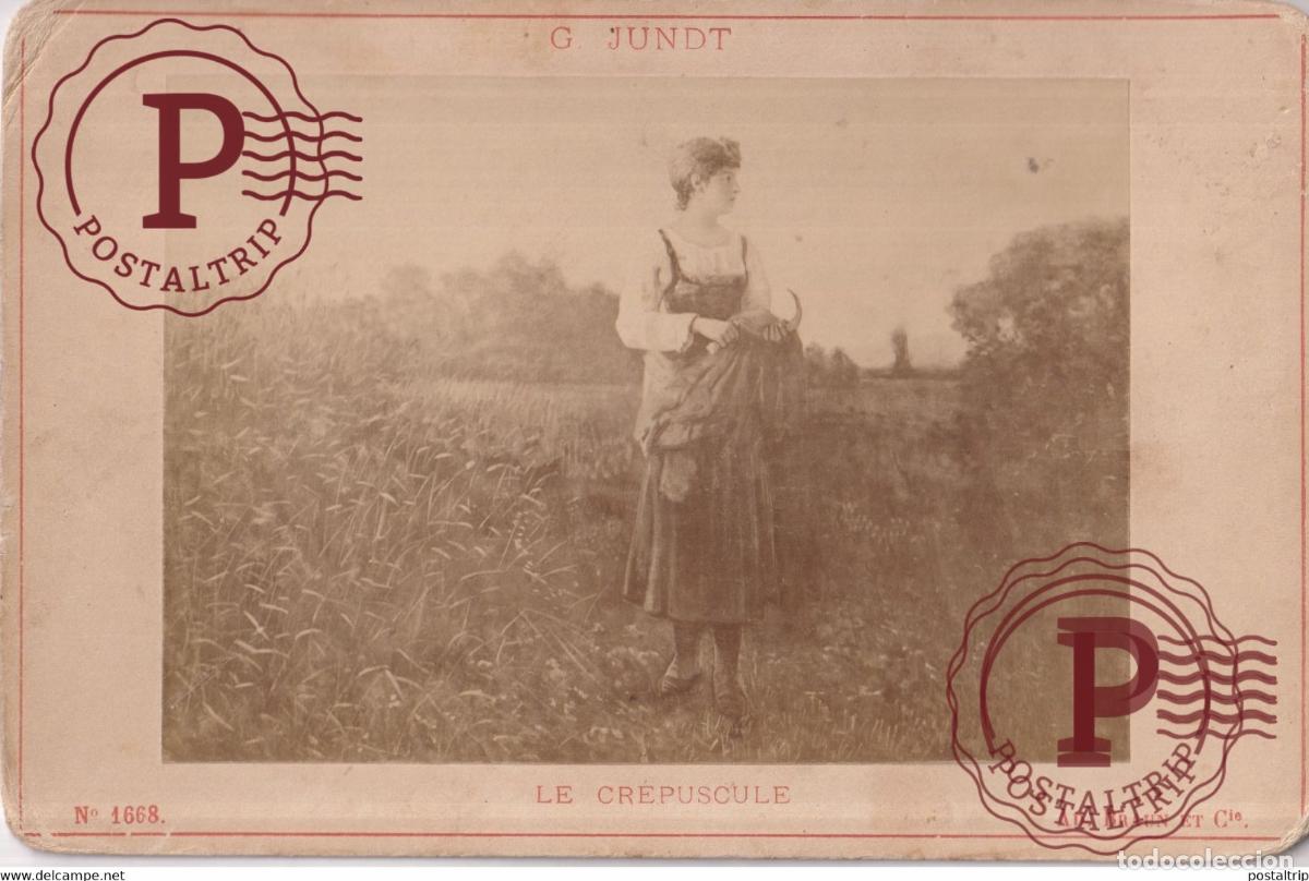 Fotograf&iacute;a antigua: G JUNDT LE CREPUSCULE N&ordm;1668 Ad. Braun et Cie Dornach Alsace 16.5*11CM