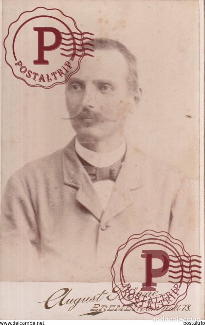 Photographie ancienne: PORTRAIT AUGUST B&Ouml;HNE BREMEN AM WALL N&ordm;78 SOUVENIR 26. SEP 1894 +-16.5*11CM PHOTO CABINET