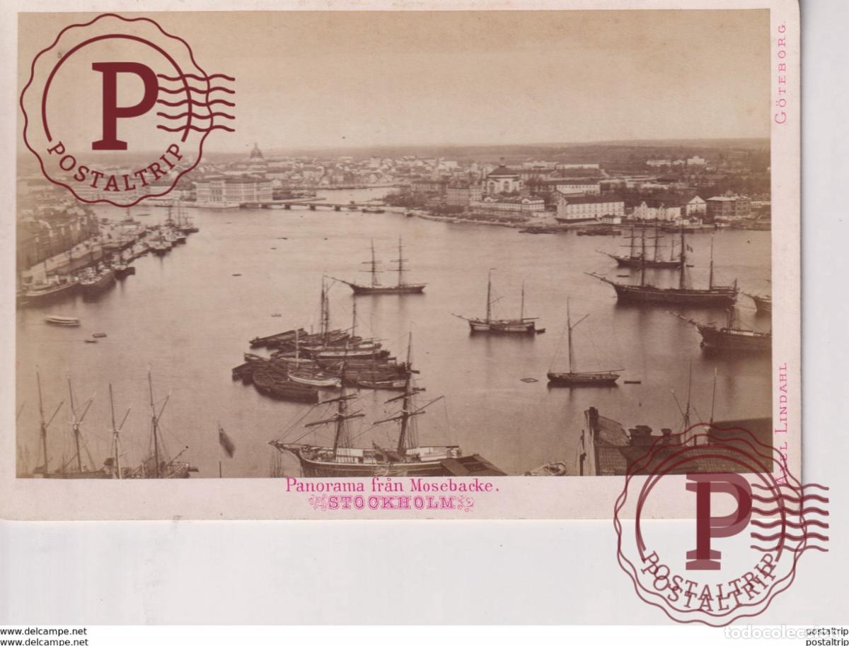 Fotograf&iacute;a antigua: Su&egrave;de. Stockholm. Panorama fran Mosebacke. Photographe Alex Lindahls 16*10CM Fonds Victor FORBIN 186