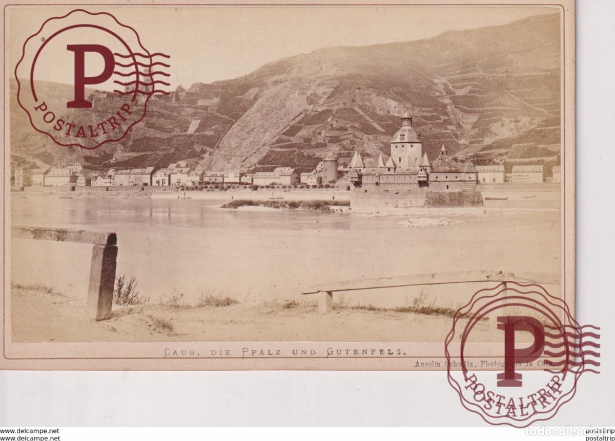 Fotograf&iacute;a antigua: CAUB DIE PFALZ UND GUTENFELS ANSELM SCHMITZ PHOTOGRAPH IN COLN KOLN GERMANY DEUTSCHLAND 16*11CM CAB
