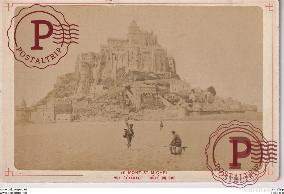 Fotograf&iacute;a antigua: PECHEUR VISSERS LE MONT ST MICHEL VUE GENERALE COTE DU SUD GARDIEN DE LABBAYE 16*10CM CABINET PHOT
