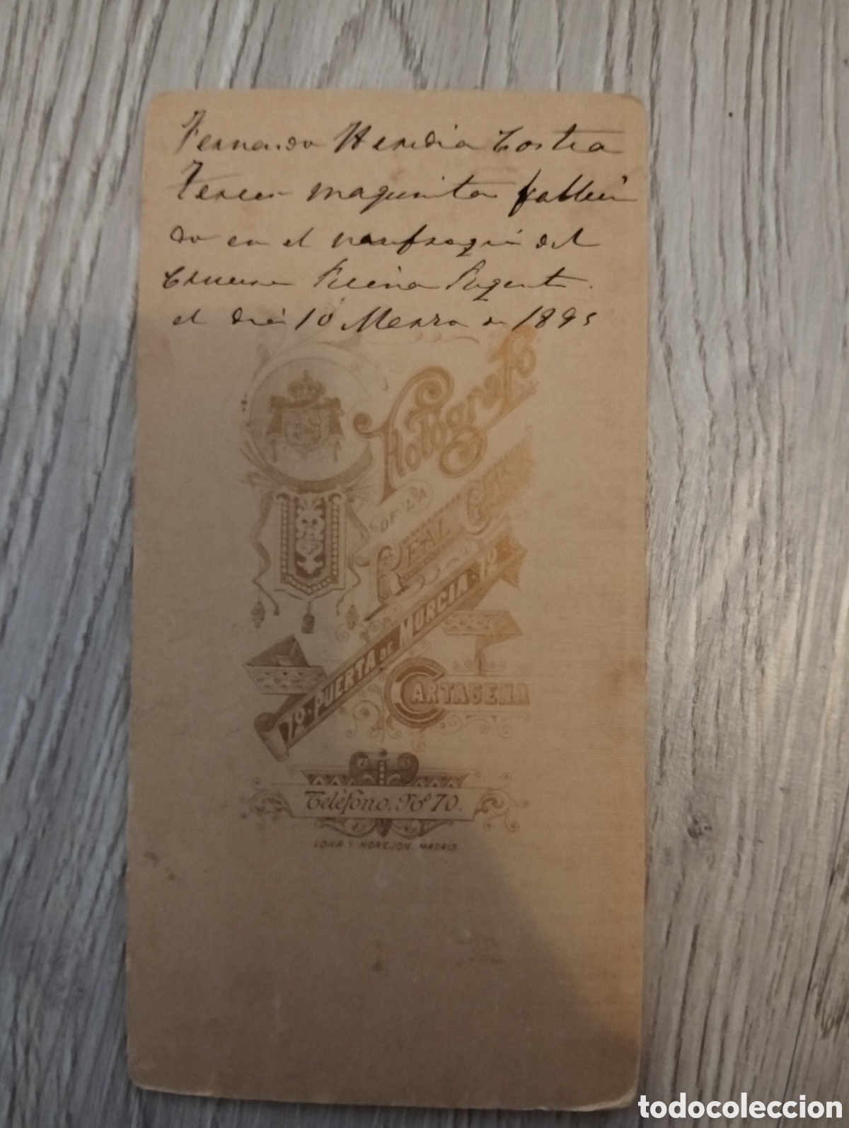 Fotograf&iacute;a antigua: Carte de visite Naufragio Reina Regente 1895