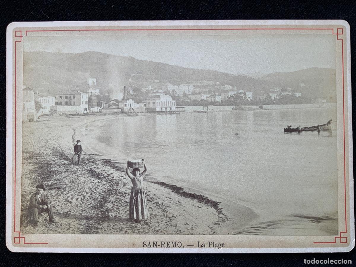 Fotograf&iacute;a antigua: Antigua fotografia del siglo XIX, San remo , la plage, playa de san remo, 16,5x11cm. Carte visite.