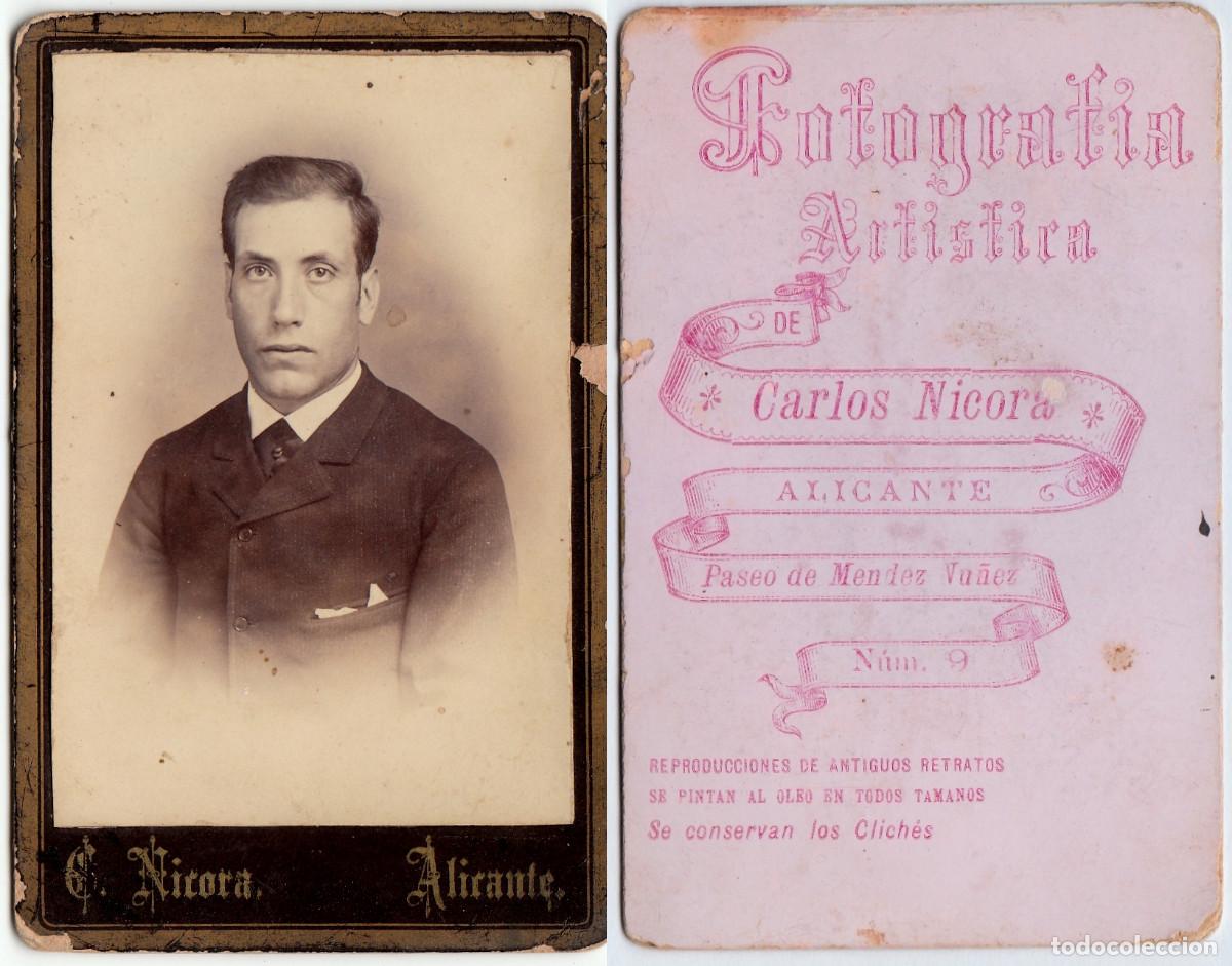 Fotograf&iacute;a antigua: CDV Caballero elegante. Fot&oacute;grafo Carlos Nicora, Alicante Siglo XIX rc