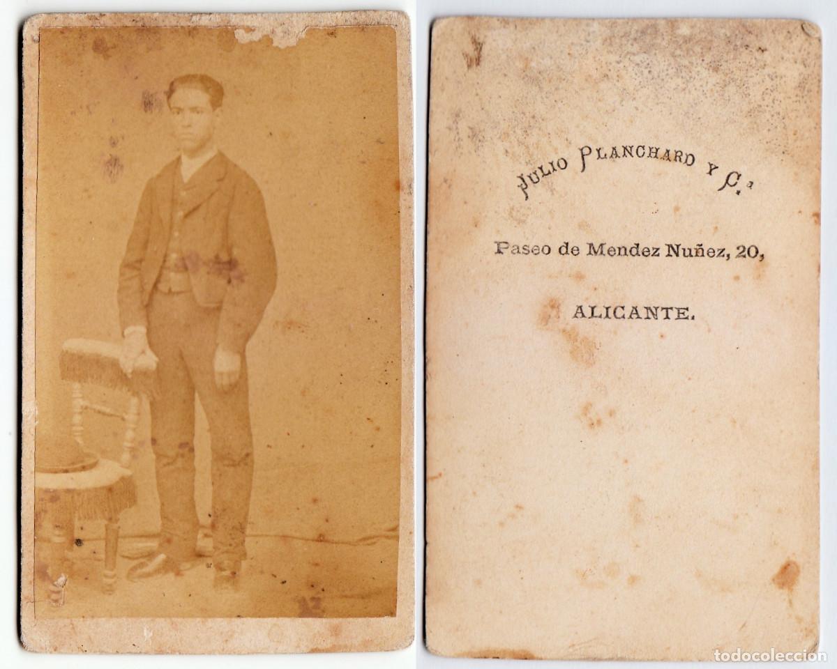 Fotograf&iacute;a antigua: CDV Caballero de pie. Raro fot&oacute;grafo Julio Planchard y C&ordf;, Alicante. Siglo XIX rc