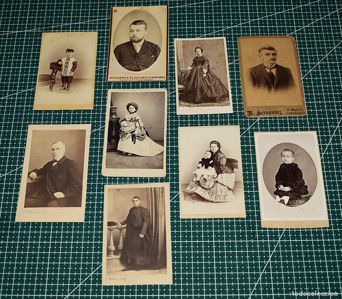 Fotograf&iacute;a antigua: 9 fotograf&iacute;as carte de visite de fot&oacute;grafos de Cartagena del siglo XIX y principios del XX.