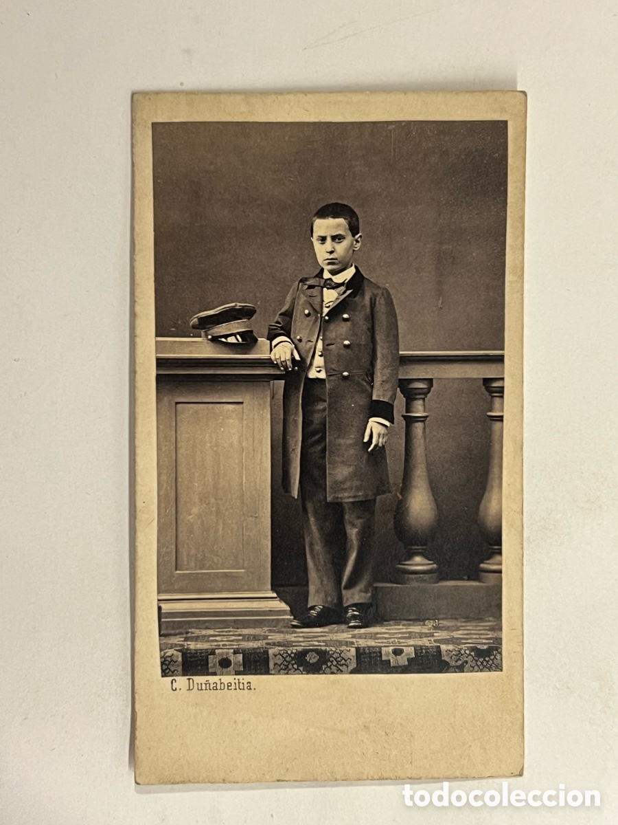 Fotograf&iacute;a antigua: BILBAO. CDV, Carte de visite. C, Du&ntilde;abeitia.. Ni&ntilde;o con Gorra de plato (fin Siglo XIX)