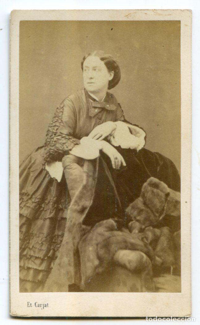 Fotografia antiga: &Eacute;milie Gaveaux-Sabatier soprano lirica francesa, foto CDV con dedicatoria al dorso, Carjat y Cie