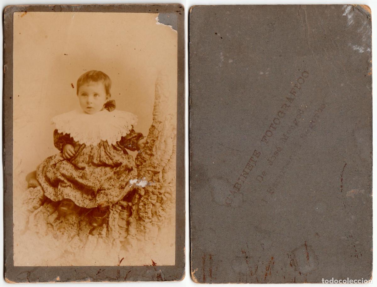 Alte Fotografie: Magn&iacute;fica foto Ni&ntilde;a con bonito vestido Gabinete Fotogr&aacute;fico Jos&eacute; Mengod Segorbe Castell&oacute;n S XIX sv