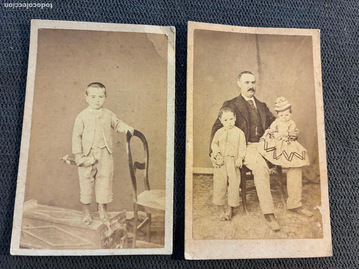 Fotograf&iacute;a antigua: Dos fotos antiguas de ni&ntilde;os sobre carton fotograf&iacute;a Espa&ntilde;ola Domingo Cerezo final S.XIX 10x6,5 cm
