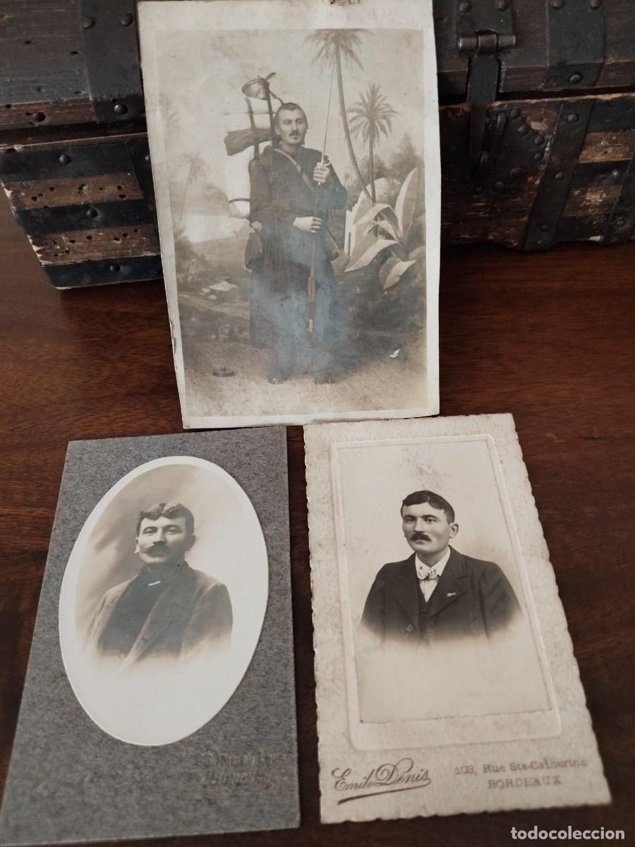 Fotograf&iacute;a antigua: 2 CDV y otra de soldado misma persona. Francia Principios del XX.