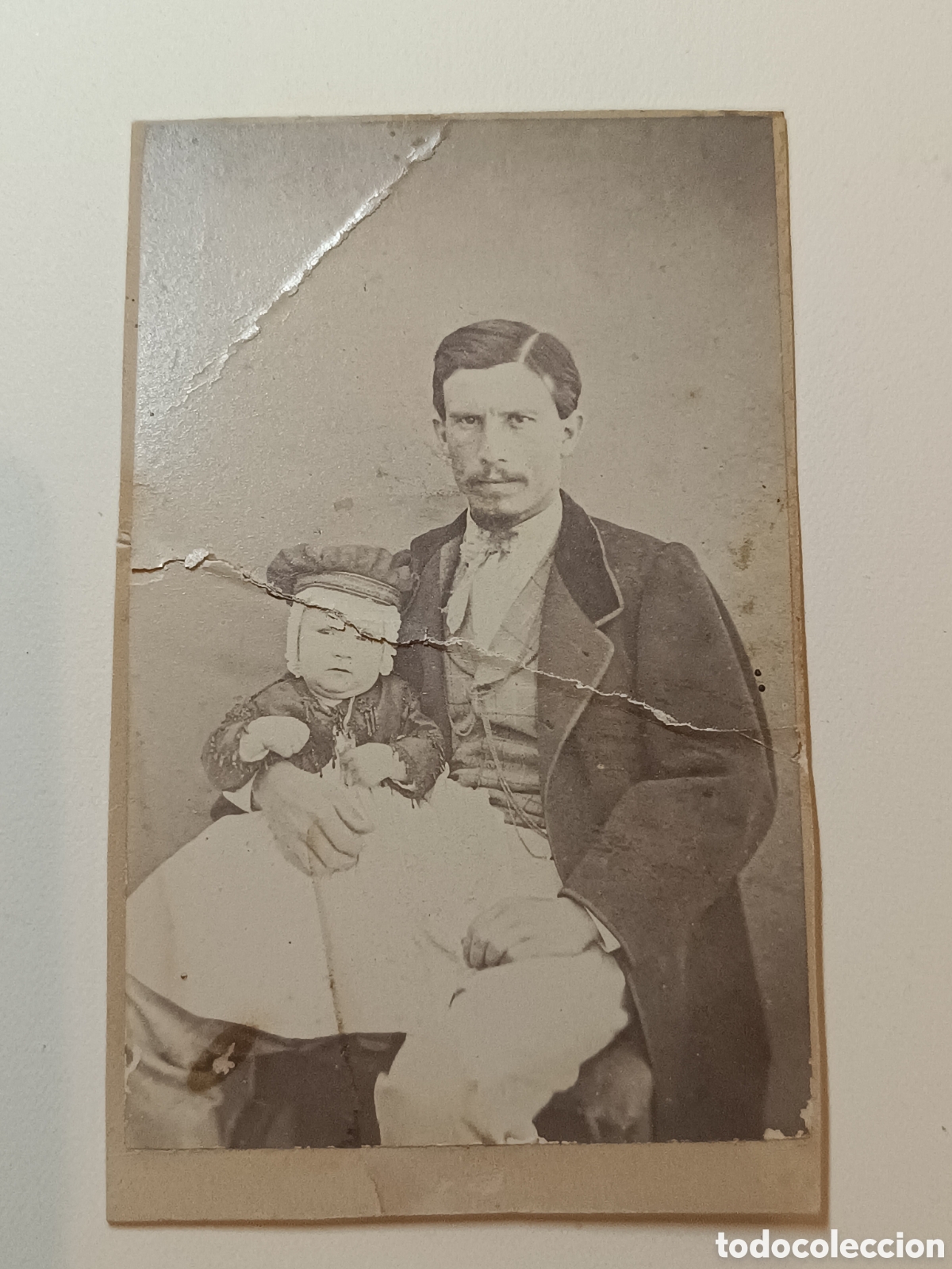 Fotograf&iacute;a antigua: FOTOGRAF&Iacute;A CDV CARTE VISITE HOMBRE CON NI&Ntilde;O PLANCHARD, MENDOZA Y CIA, MURCIA ca. 1870