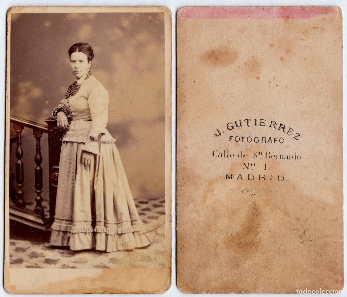 Fotograf&iacute;a antigua: J. Gutierrez, San Bernardo n&ordm; 1, Madrid. Elegante dama. Siglo XIX