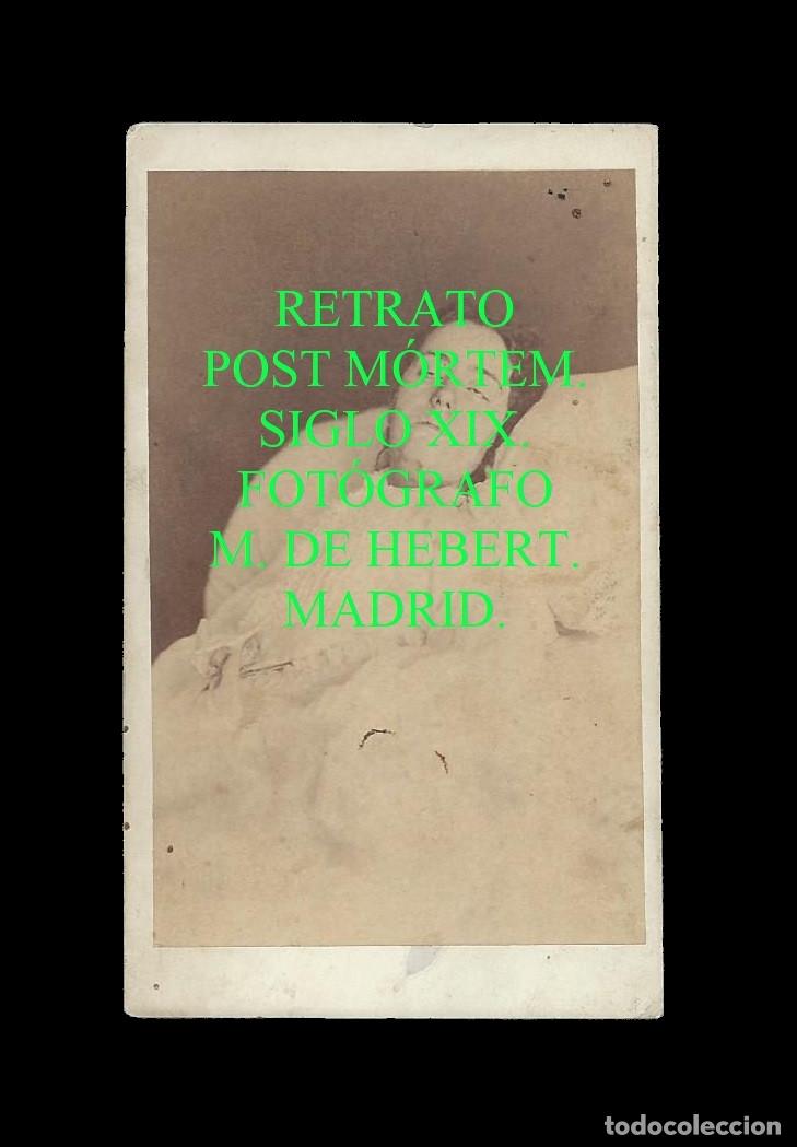Fotograf&iacute;a antigua: CDV. RETRATO POST M&Oacute;RTEM DE UNA DAMA. FOT&Oacute;GRAFO M. DE HEBERT. MADRID. SIGLO XIX.