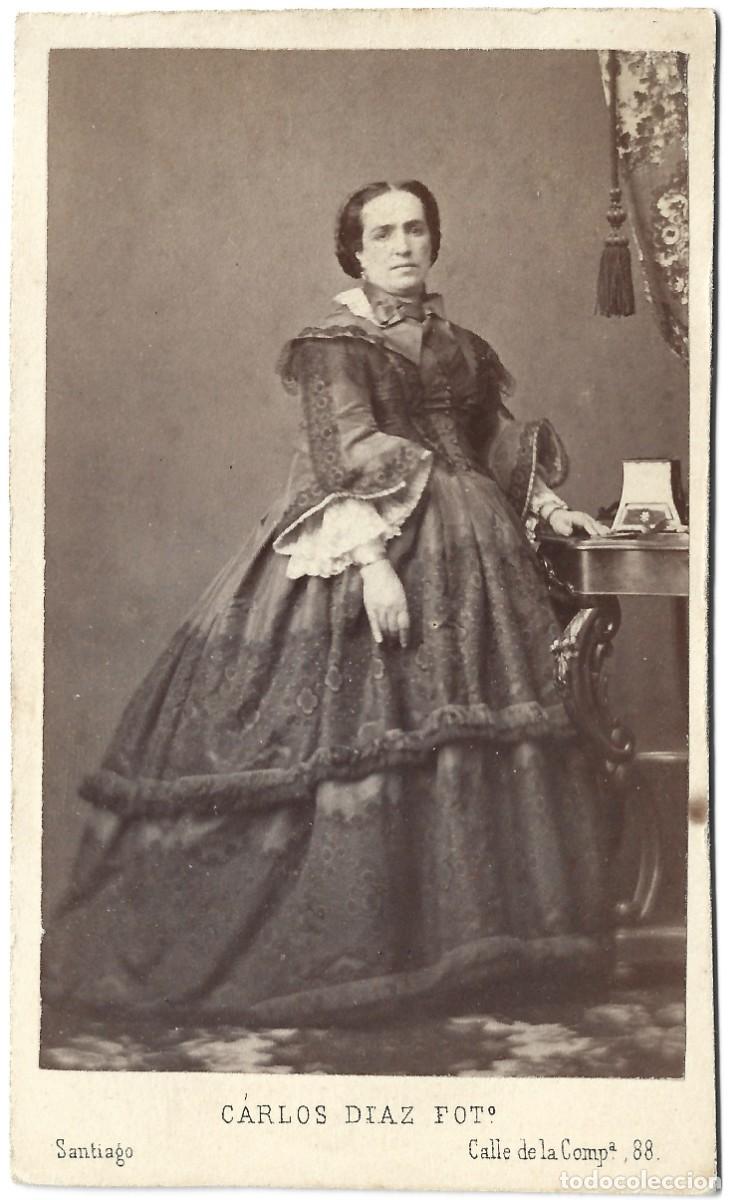 Fotograf&iacute;a antigua: 1860's CDV carte de visite retrato dama CARLOS DIAZ Santiago, Chile LEER DESCRIP