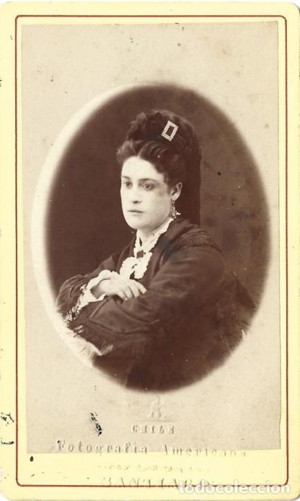 Fotograf&iacute;a antigua: 1870S CDV carte de visite retrato dama FOTOGRAFIA PORTE&Ntilde;A Santiago, Chile