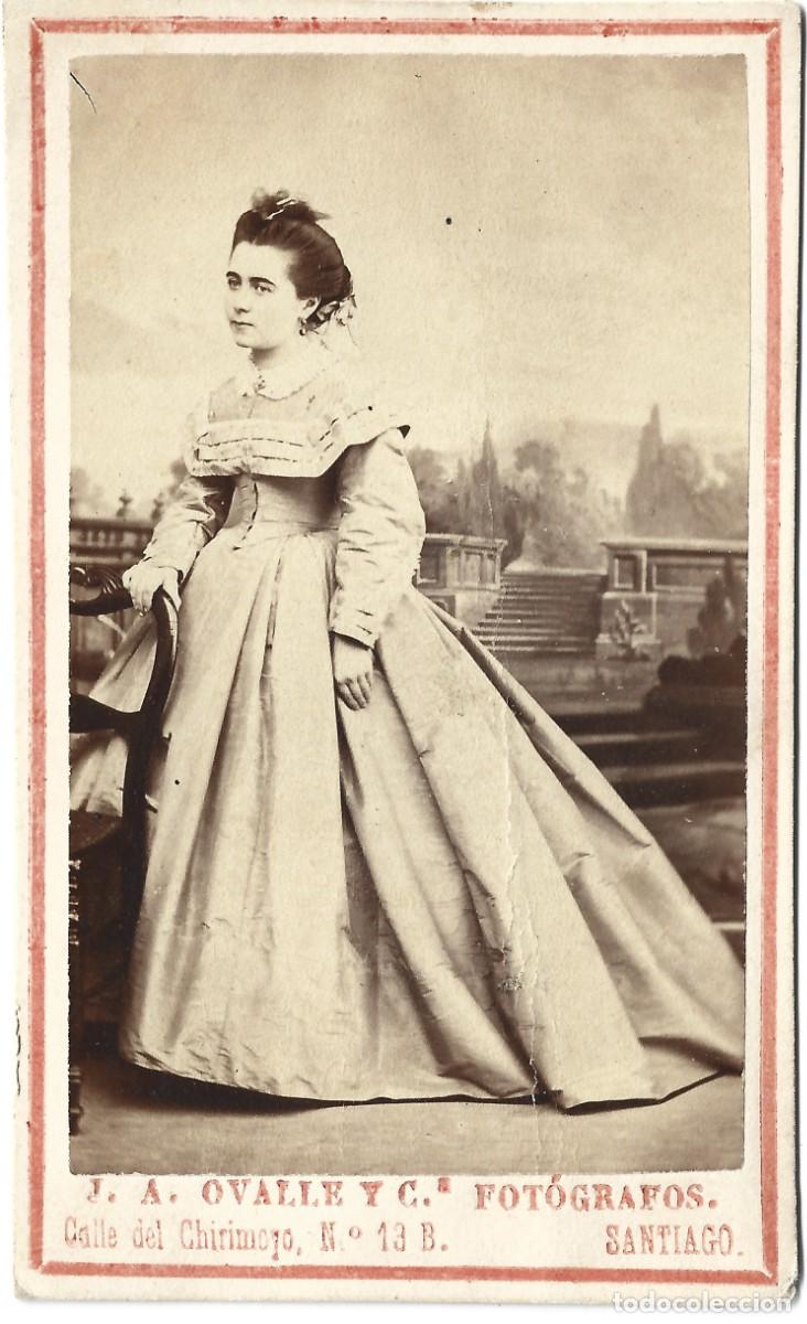 Fotograf&iacute;a antigua: 1860'S CDV carte de visite retrato de una dama J.A. OVALLE Y CIA Santiago, Chile LEER DESCRIP
