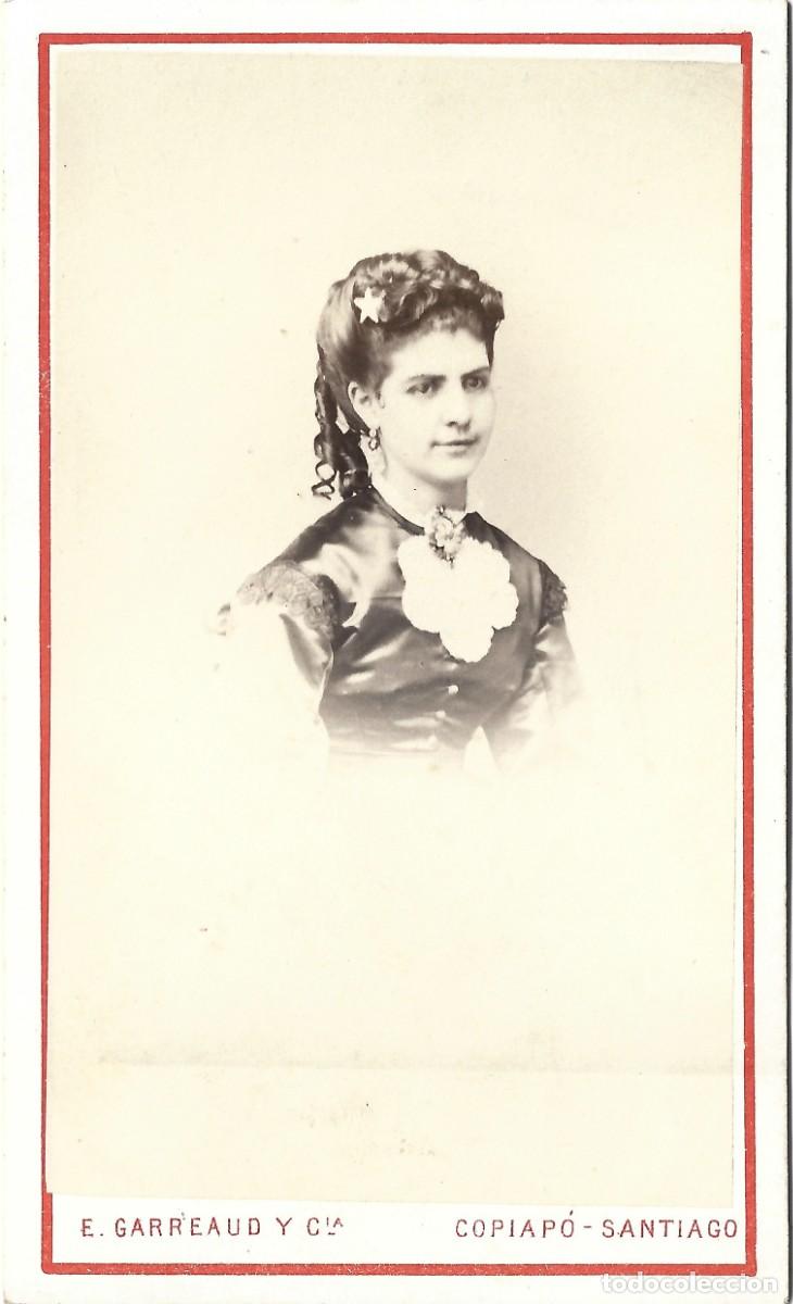 Fotograf&iacute;a antigua: 1867-72 CDV carte de visite retrato dama E. GARREAUD Y CIA Copiapo y Santiago, Chile LEER DESCRIP