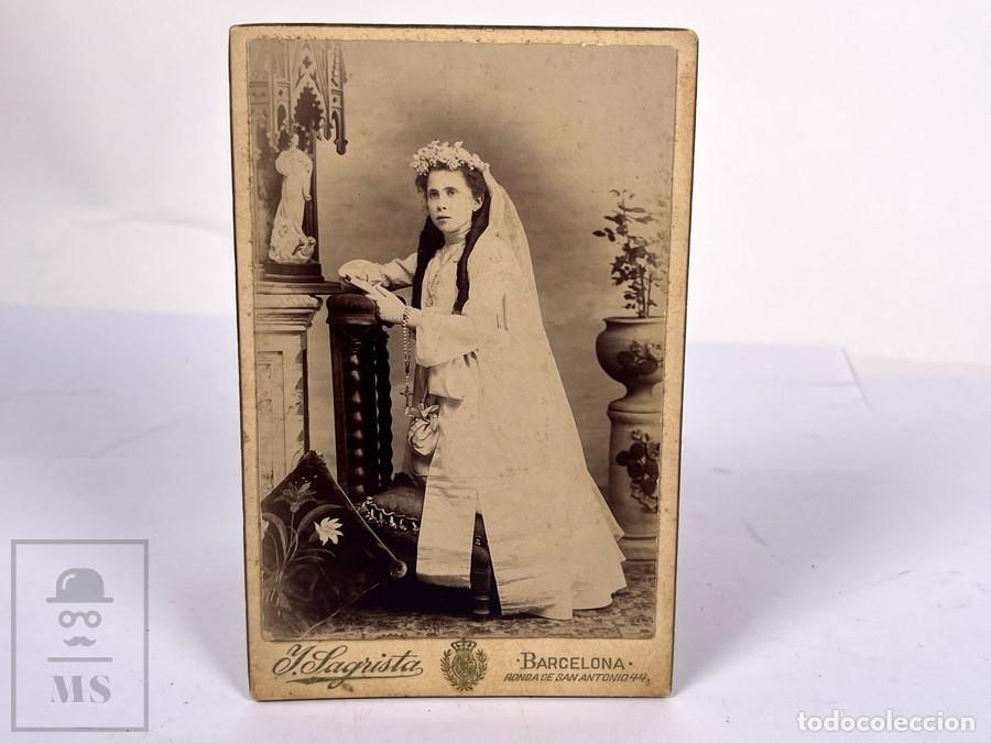 Fotograf&iacute;a antigua: Antigua tarjeta de Visita / CDV - Fotograf&iacute;a Ni&ntilde;a Primera Comuni&oacute;n - Alto Styling -Foto J. Sagrista