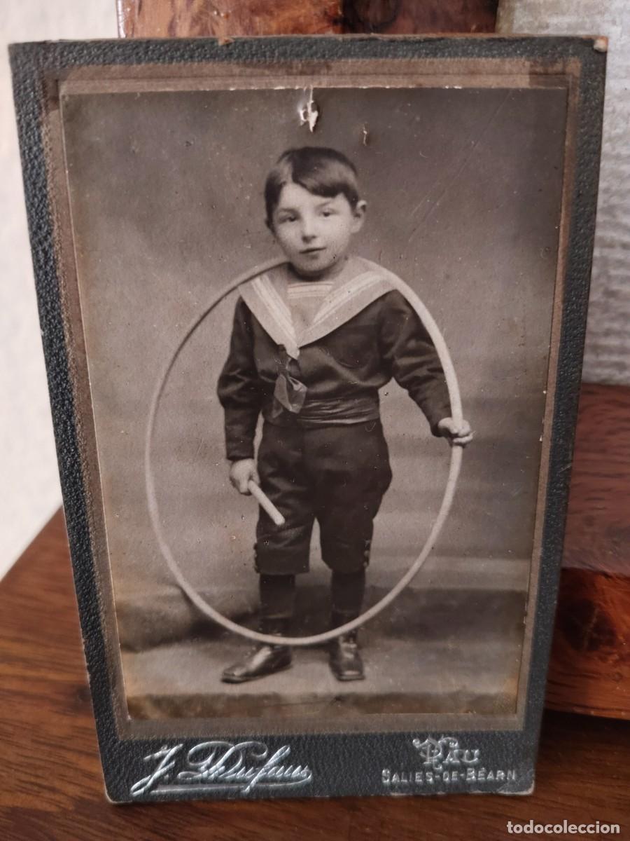 Photographie ancienne: CDV Ni&ntilde;os con aro. Ver.