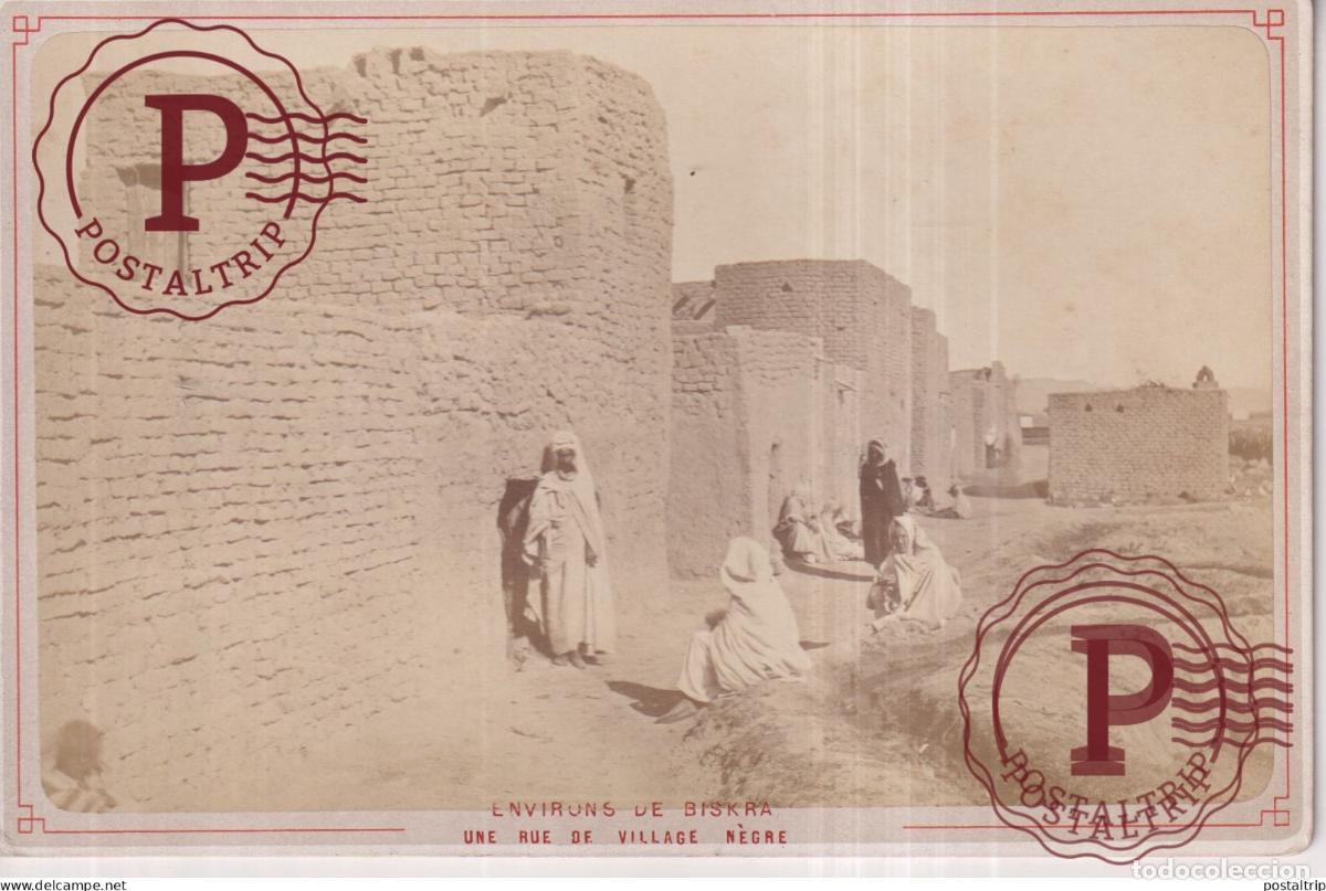 Fotograf&iacute;a antigua: ENVIRONS BISKRA RUE VILLAGE NEGRE ALGERIE ALGER ARGELIE alger alg&eacute;riens 16*10CM CABINET PHOTOGRAPHS