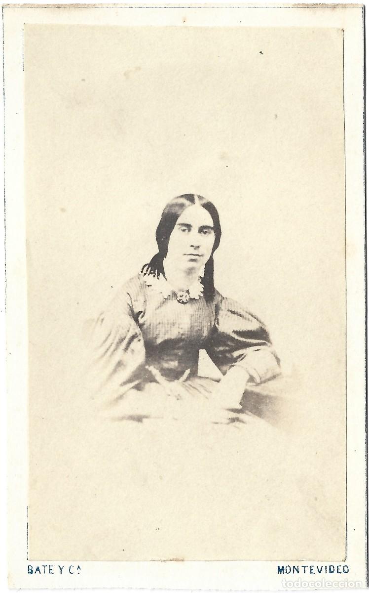 Fotograf&iacute;a antigua: 1862-67ca cdv carte de visite retrato dama Fot&oacute;grafo Bate y C&iacute;a, Montevideo, Uruguay