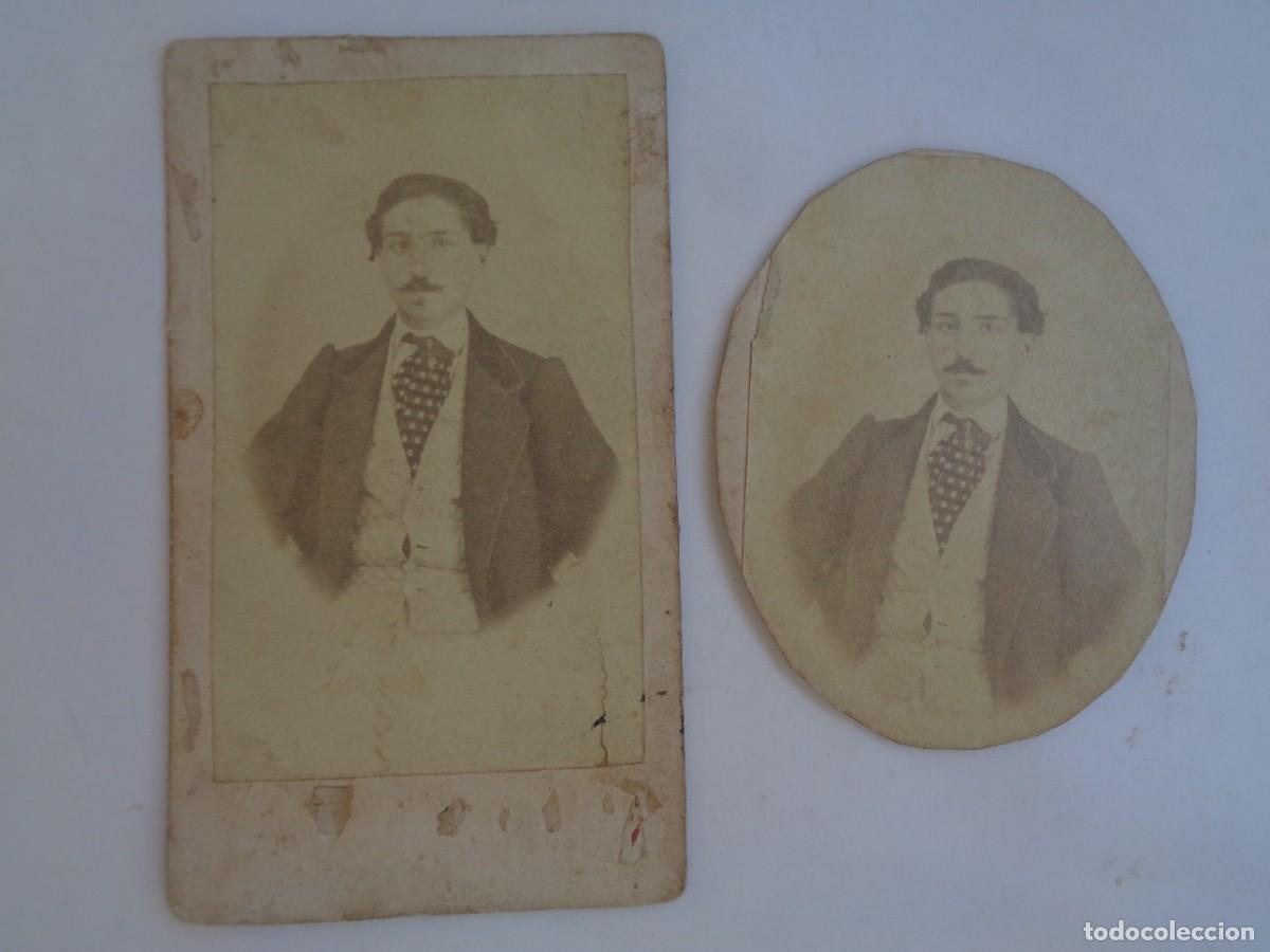 Fotograf&iacute;a antigua: LOTE DE 2 CDV DE JOVEN ELEGANTE DEL SIGLO XIX , UNO RECORTADO. DE SABAT&Eacute; , ZARAGOZA