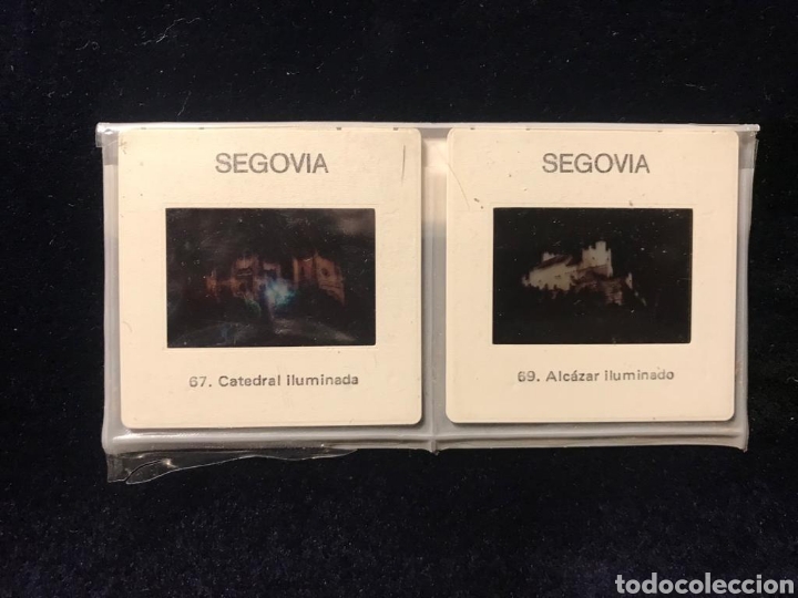Fotografia antica: Diapositivas antiguas catedral y alc&aacute;zar de segovia vista nocturna