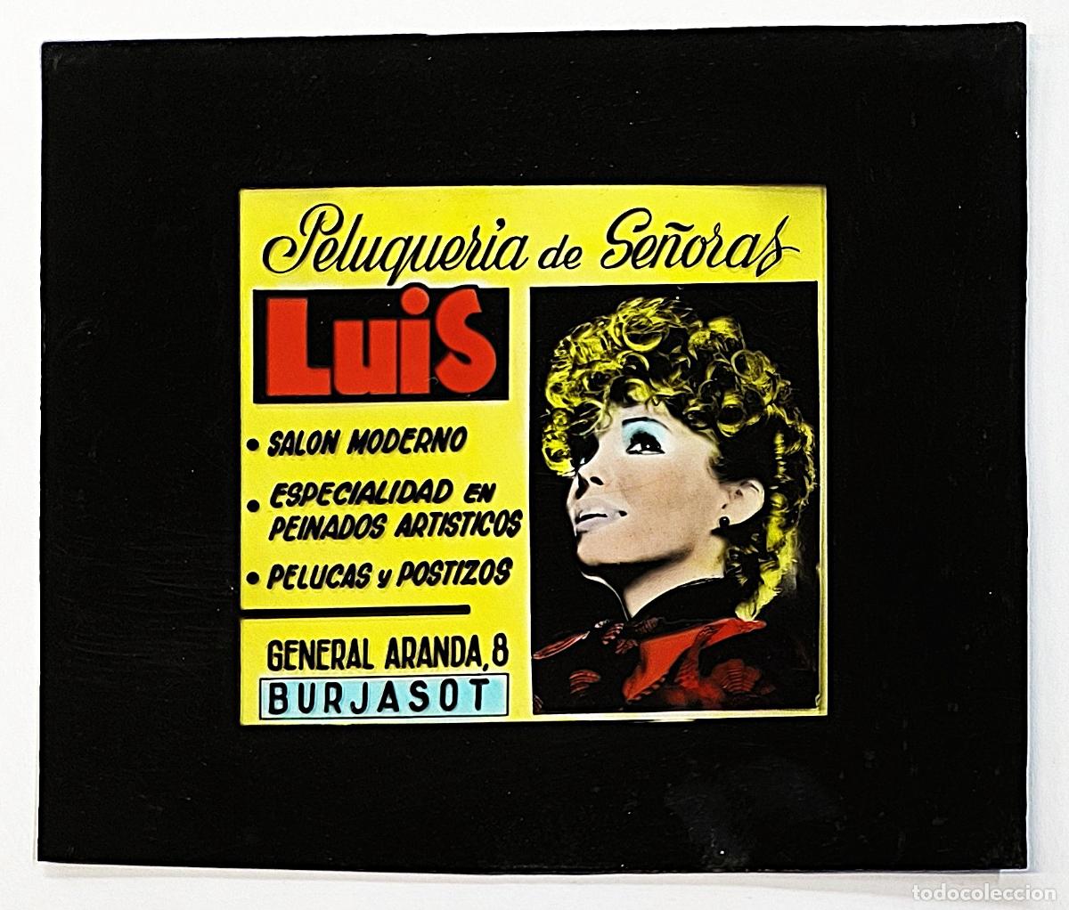 Alte Fotografie: RW DIAPOSITIVA PUBLICIDAD PELUQUERIA DE SE&Ntilde;ORAS LUIS BURJASOT VALENCIA A&Ntilde;OS 60 70 D25