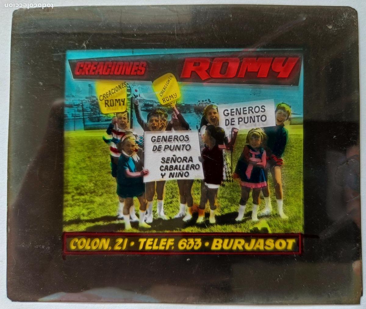 Fotograf&iacute;a antigua: DIAPOSITIVA CINE PUBLICIDAD CREACIONES ROMY GENEROS DE PUNTO BURJASOT VALENCIA