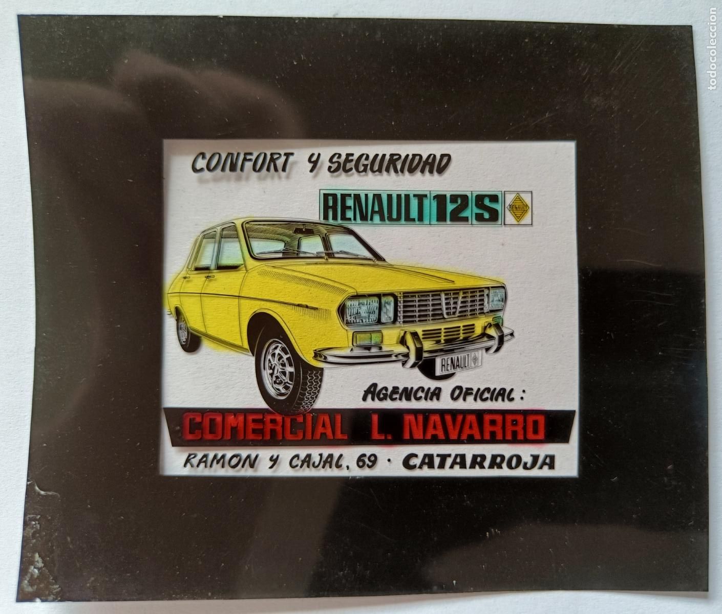 Fotograf&iacute;a antigua: DIAPOSITIVA CINE PUBLICIDAD COCHE RENAULT 12S CATARROJA VALENCIA AUTOMOVIL