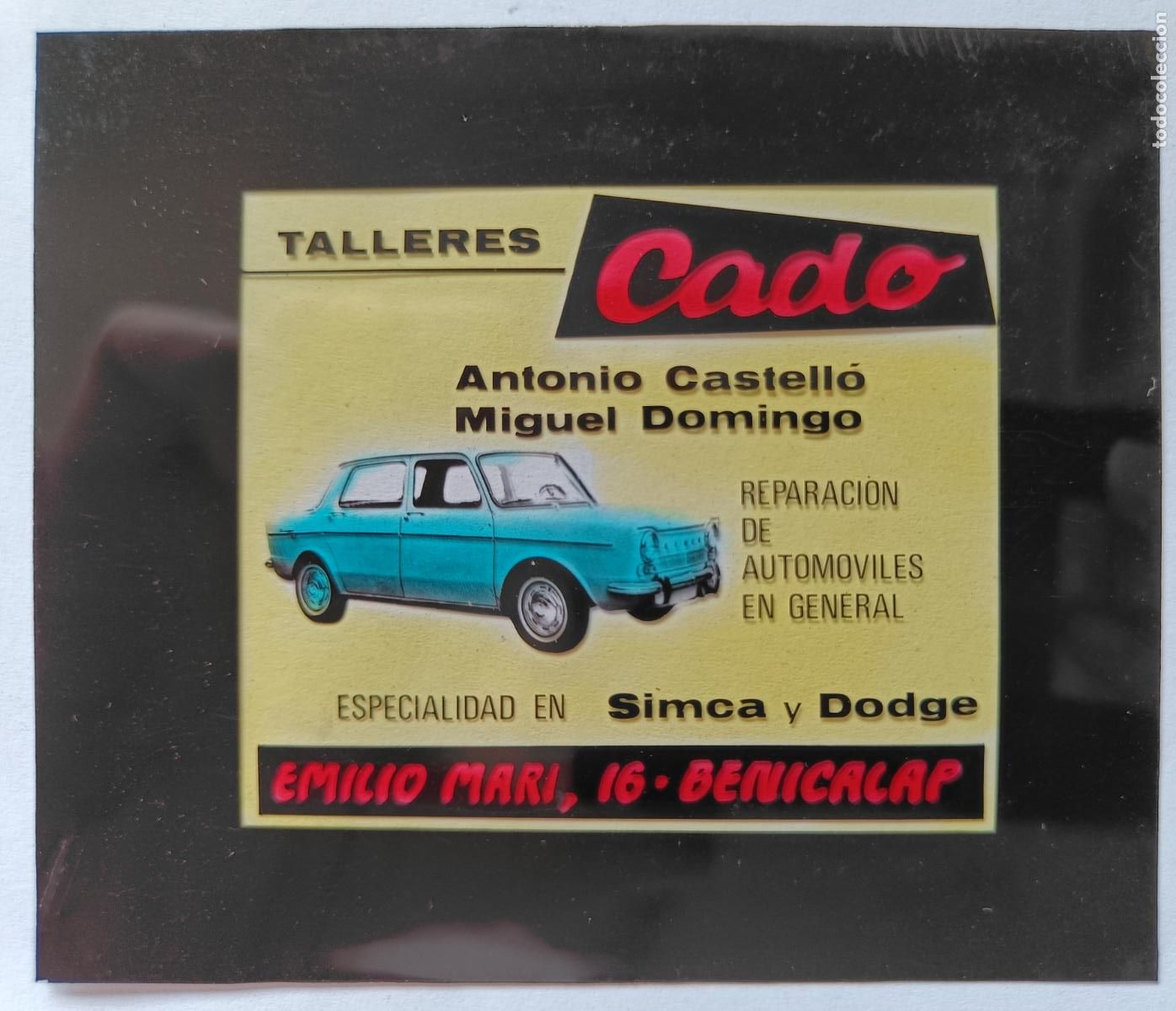 Fotograf&iacute;a antigua: DIAPOSITIVA CINE PUBLICIDAD COCHE TALLERES CADO ESPECIALIDAD EN SIMCA Y DODGE AUTOMOVIL