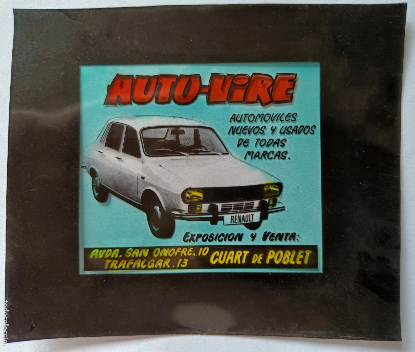 Fotograf&iacute;a antigua: DIAPOSITIVA CINE PUBLICIDAD COCHE AUTO VIRE EXPOSICION Y VENTA QUART DE POBLET VALENCIA