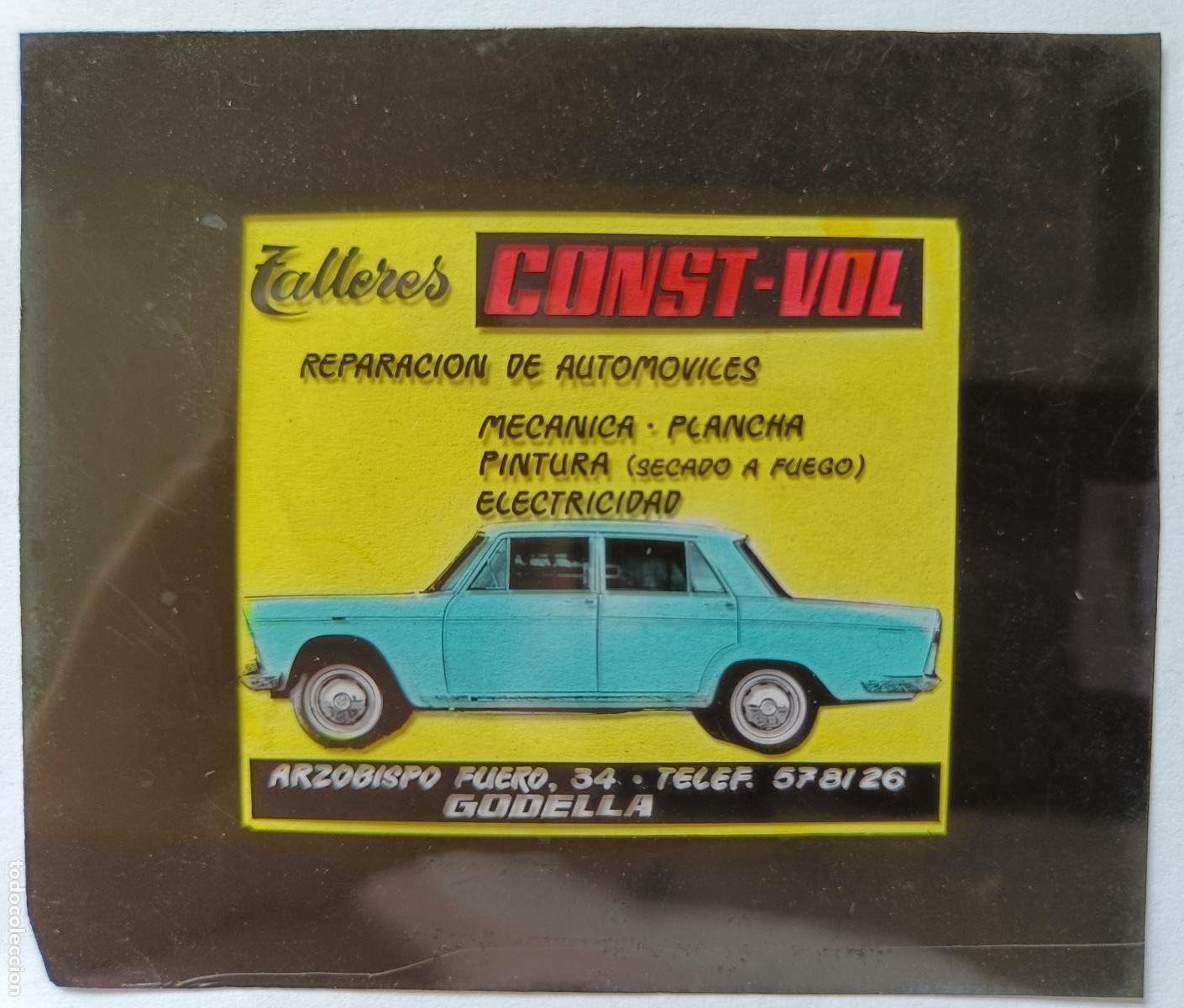 Fotograf&iacute;a antigua: DIAPOSITIVA CINE PUBLICIDAD COCHE TALLERES CONST VOL REPARACION AUTOMOVIL GODELLA VALENCIA