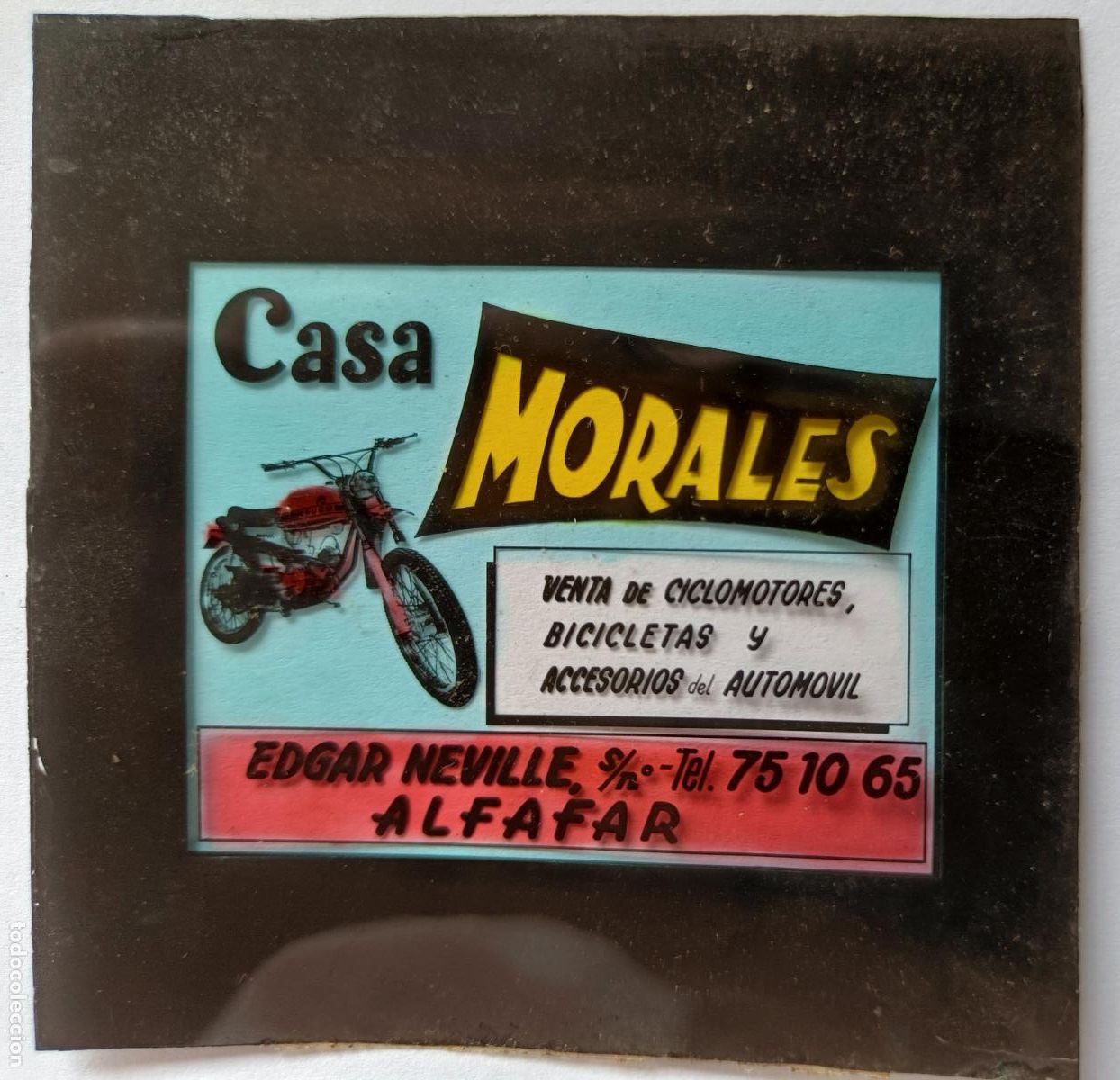 Fotograf&iacute;a antigua: DIAPOSITIVA CINE PUBLICIDAD CASA MORALES VENTA CICLOMOTORES BICICLETAS Y AUTOMOVIL ALFAFAR VALENCIA