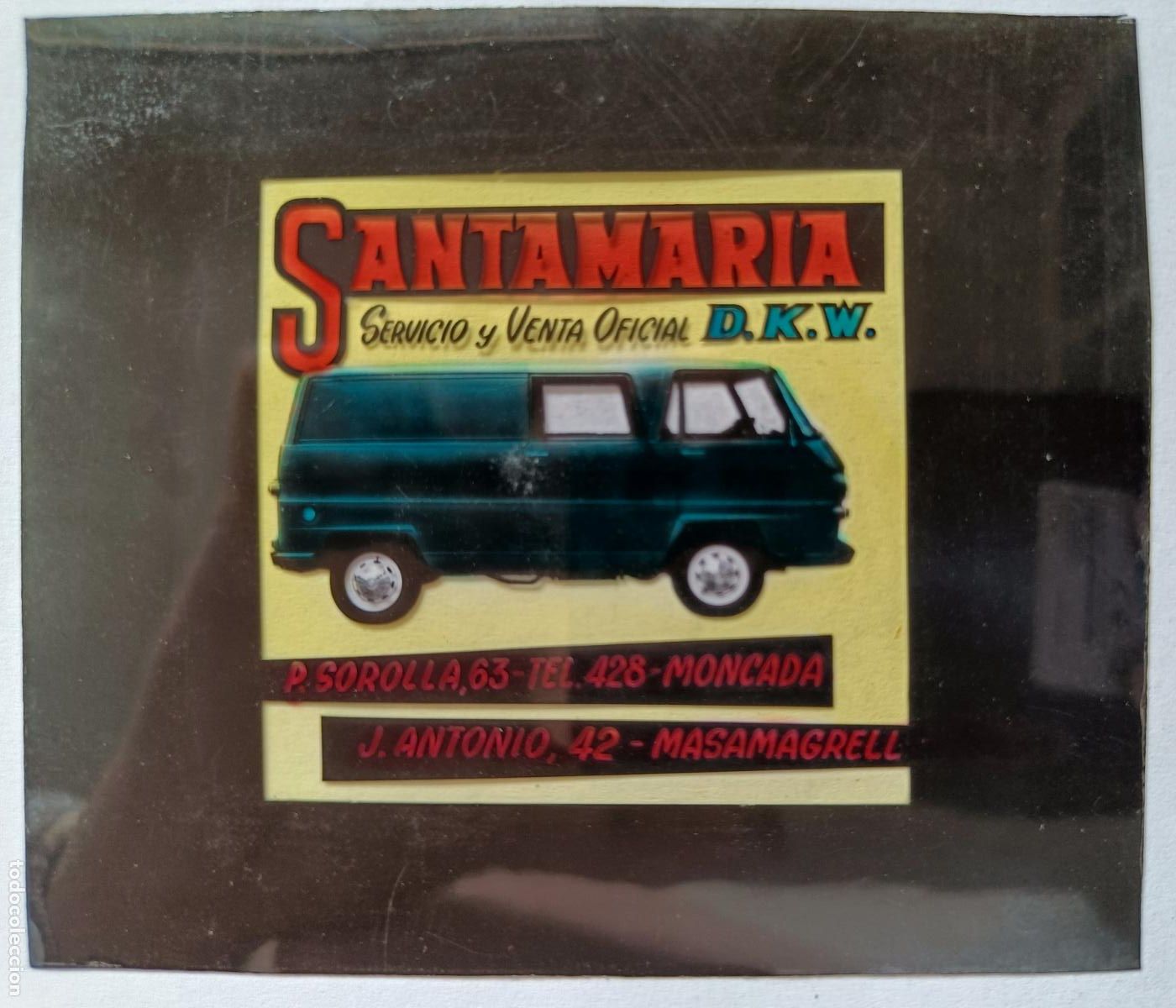 Fotograf&iacute;a antigua: DIAPOSITIVA CINE PUBLICIDAD SANTAMARIA SERVICIO Y VENTA OFICIAL D.K.W. MONCADA VALENCIA AUTOMOVIL