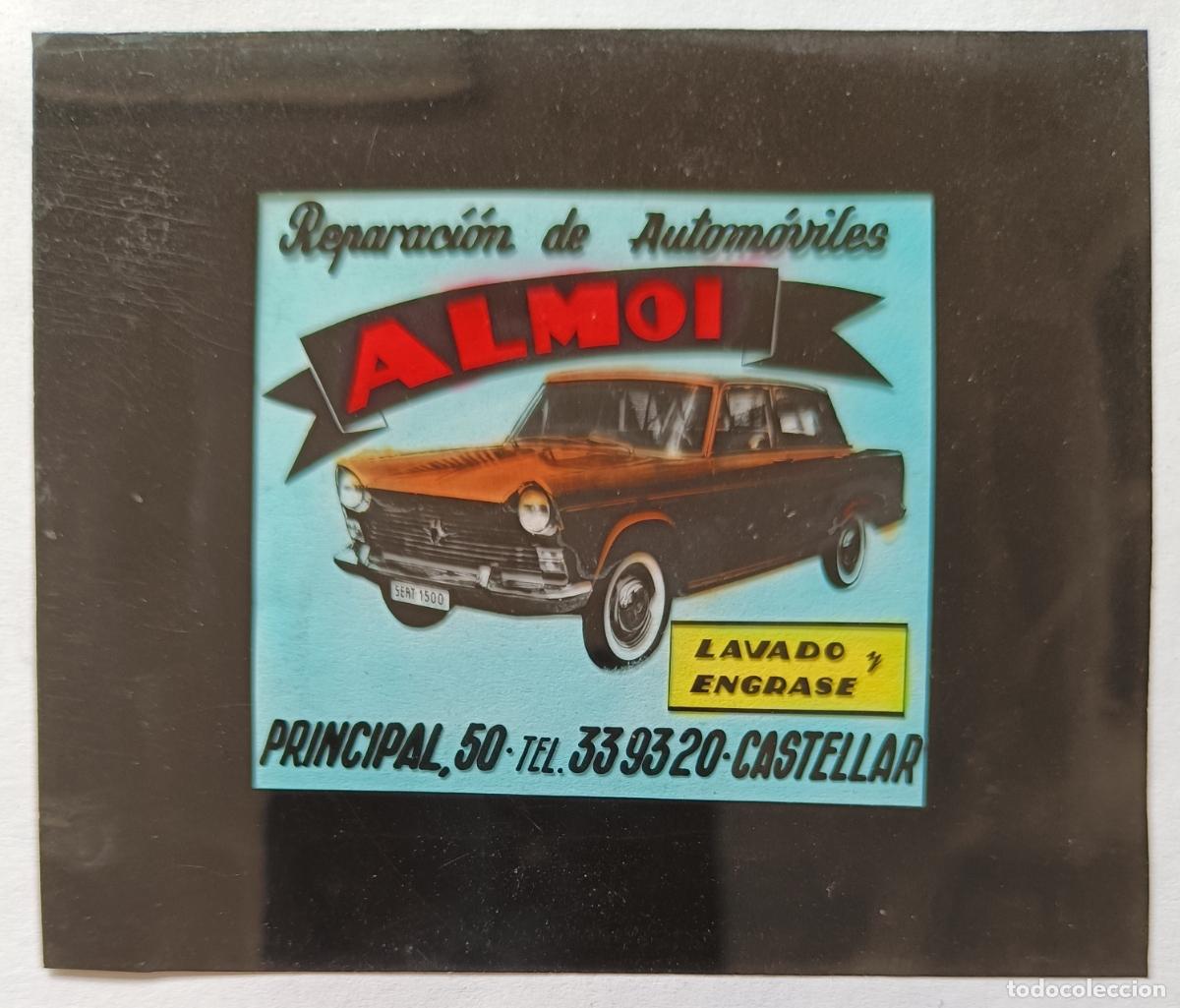 Fotograf&iacute;a antigua: DIAPOSITIVA CINE PUBLICIDAD REPARACION DE AUTOMOVILES ALMOI CASTELLAR VALENCIA AUTOMOVIL