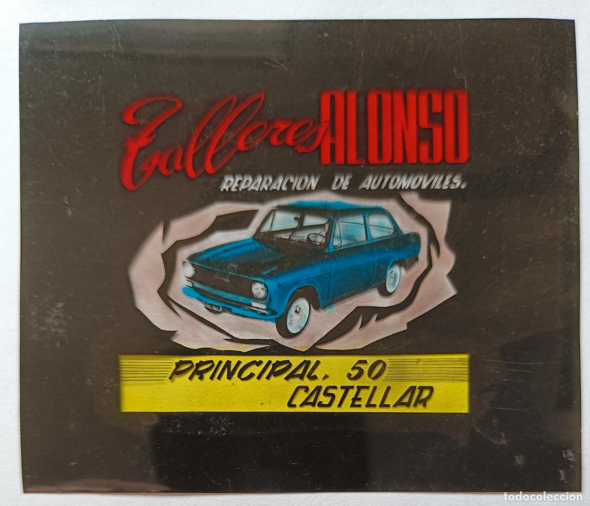 Fotograf&iacute;a antigua: DIAPOSITIVA CINE PUBLICIDAD TALLERES ALONSO REPARACION AUTOMOVILES CASTELLAR VALENCIA AUTOMOVIL