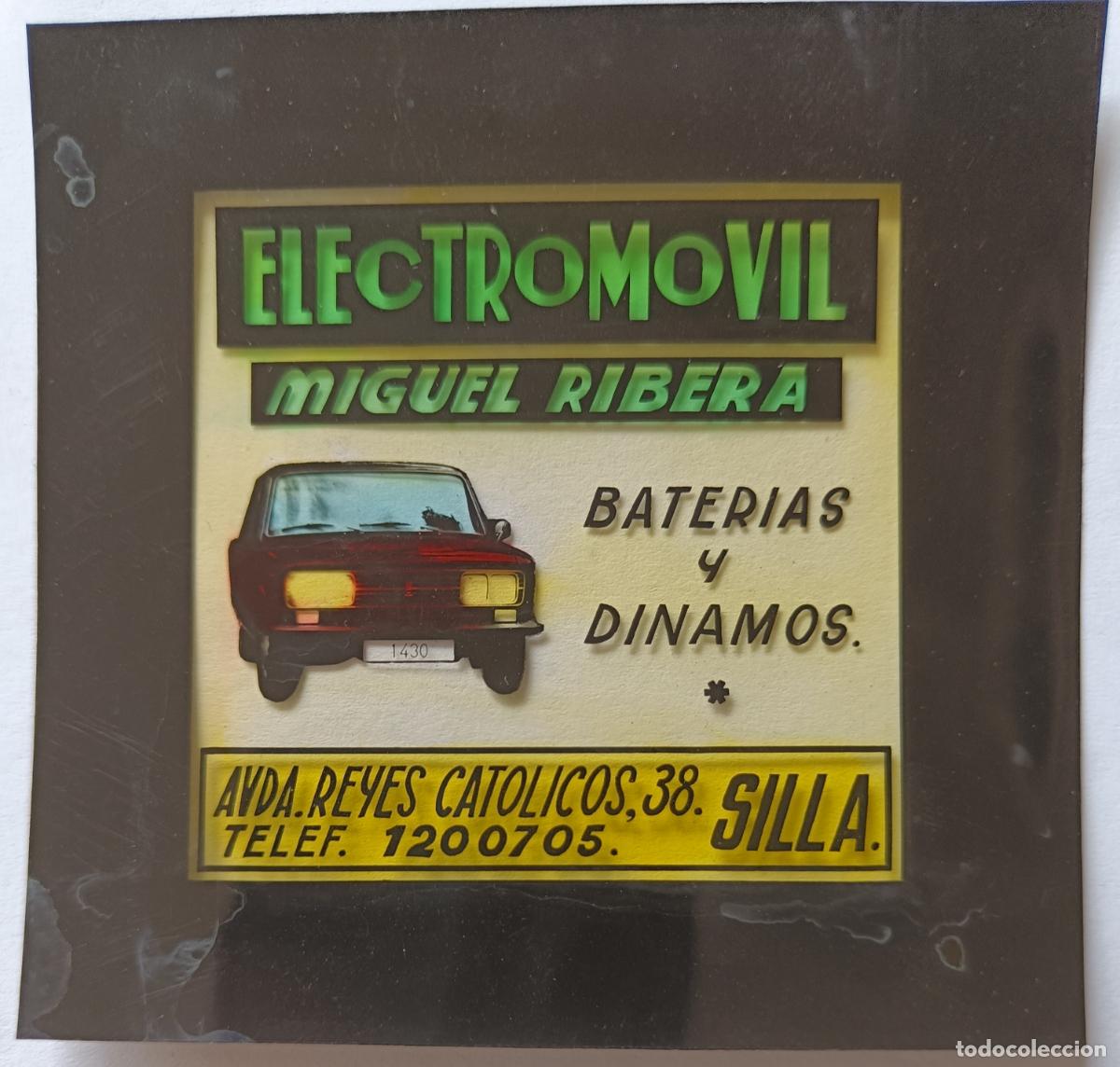 Fotograf&iacute;a antigua: DIAPOSITIVA CINE PUBLICIDAD ELECTROMOVIL MIGUEL RIBERA BATERIAS Y DINAMOS SILLA VALENCIA AUTOMOVIL