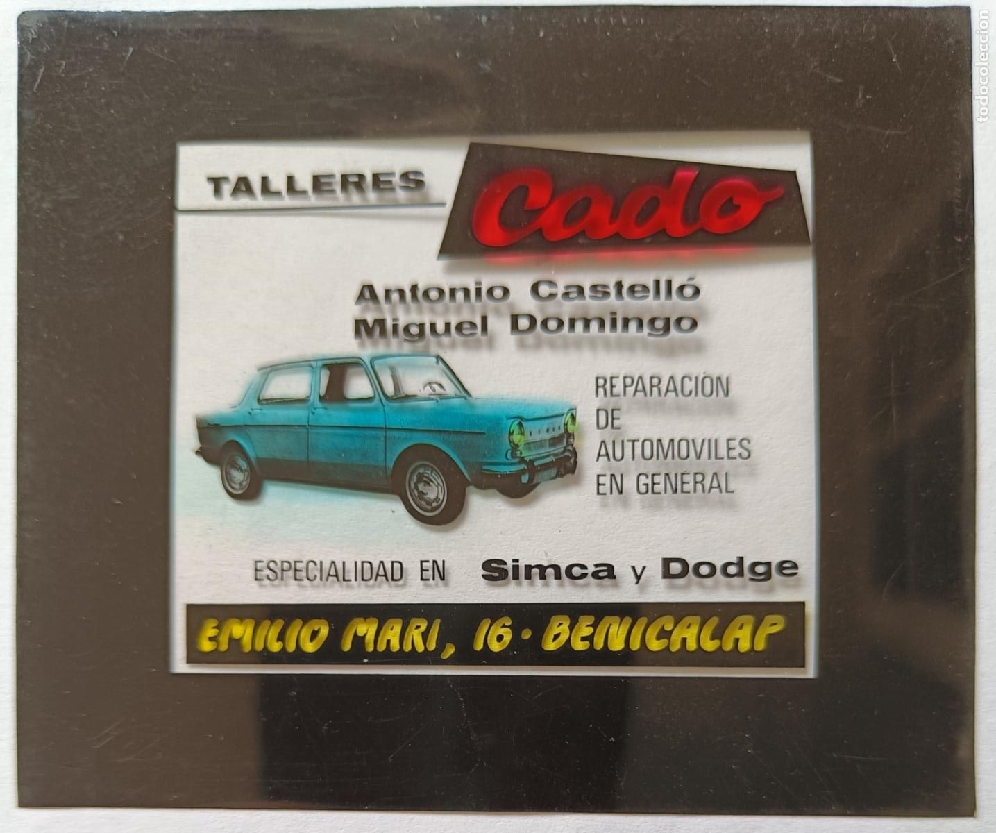 Fotograf&iacute;a antigua: DIAPOSITIVA CINE PUBLICIDAD TALLERES CADO REPARACION AUTOMOVIL EN GENERAL BENICALAP VALENCIA
