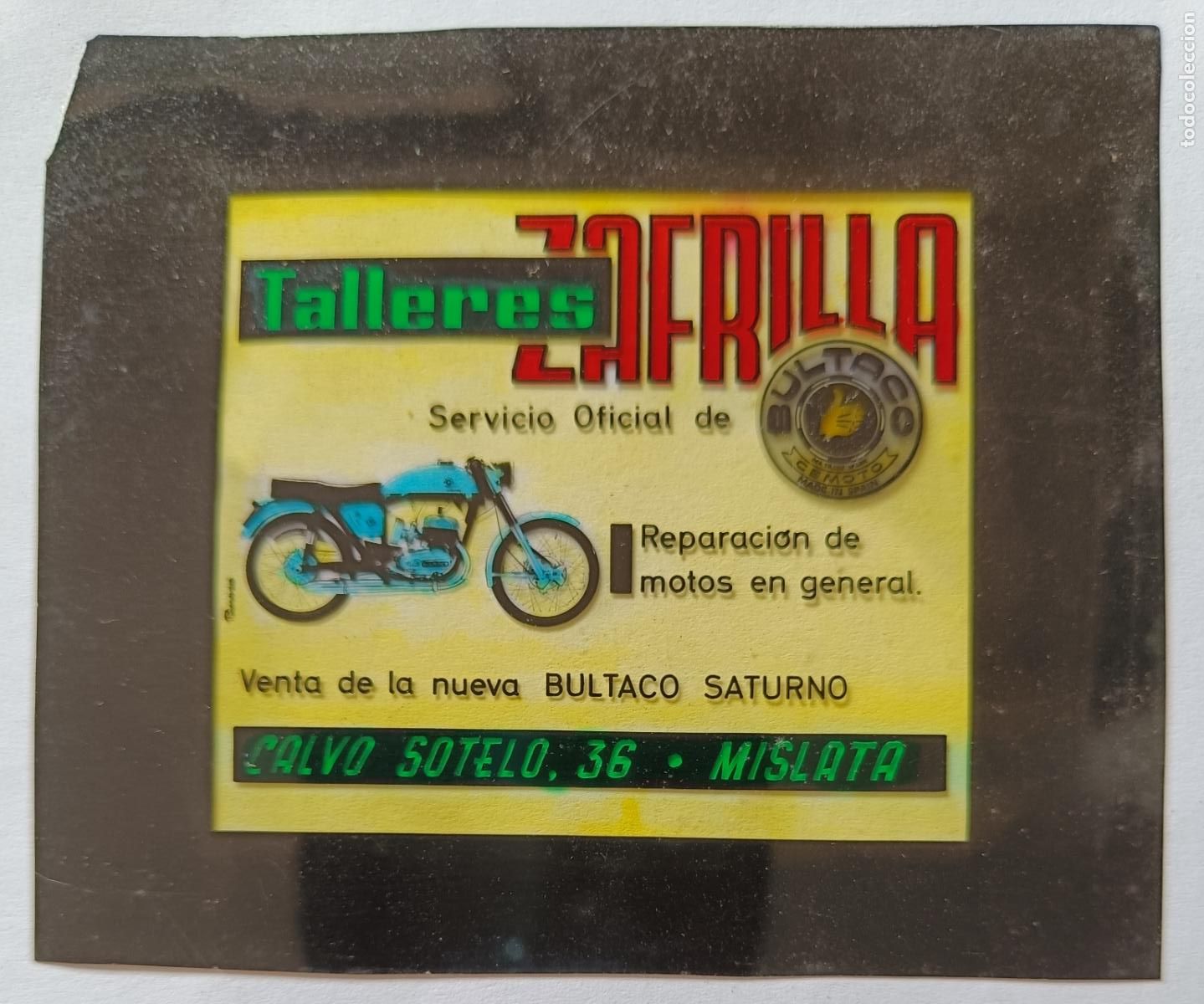 Fotograf&iacute;a antigua: DIAPOSITIVA CINE PUBLICIDAD TALLERES ZAFRILLA SERVICIO OFICIAL DE BULTACO MISLATA VALENCIA