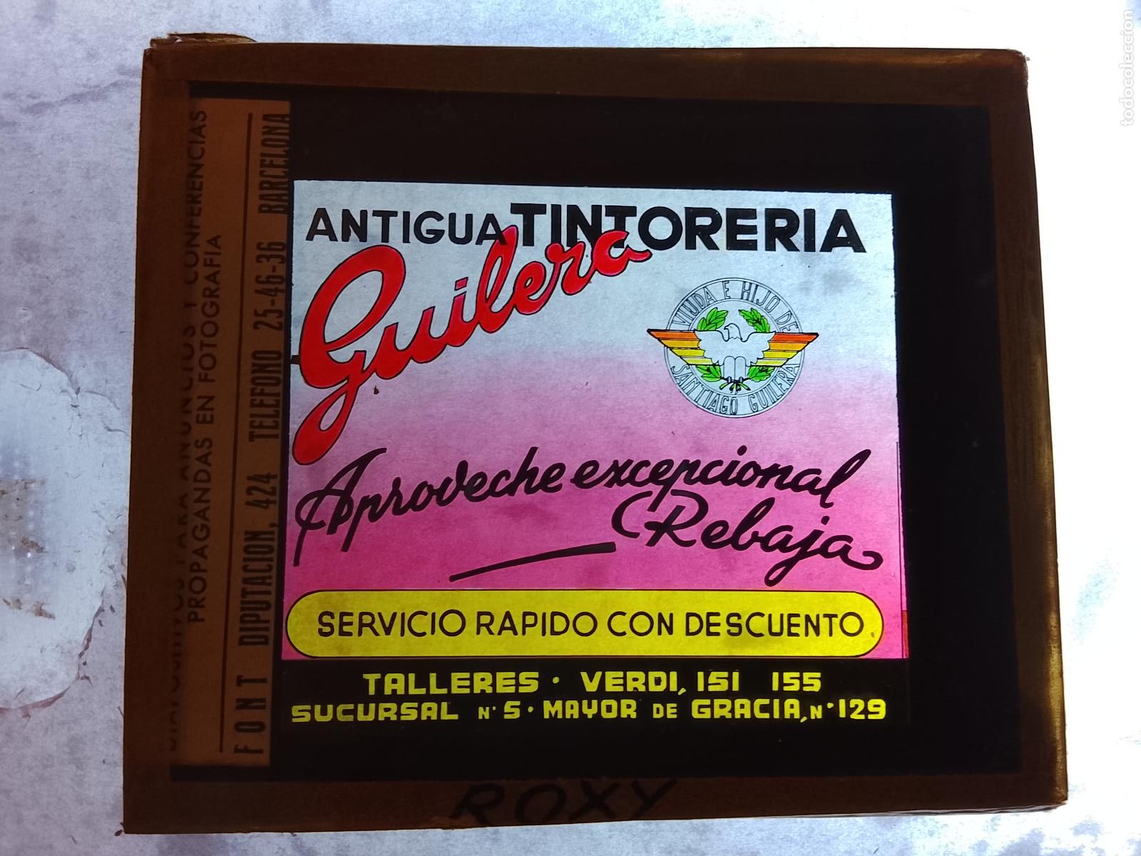 Fotografia antiga: ANTIGUA TINTORERIA GUILERA - PUBLICIDAD ANTIGUA - DIAPOSITIVA CRISTAL -VER FOTOS-(K-15.249)