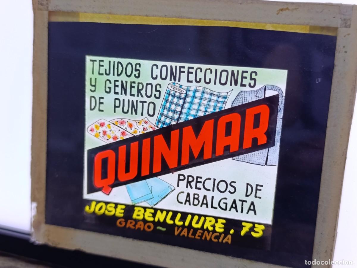 Fotografia antiga: Antiguo positivo en cristal, anuncio para cines, Tejidos Quinmar.