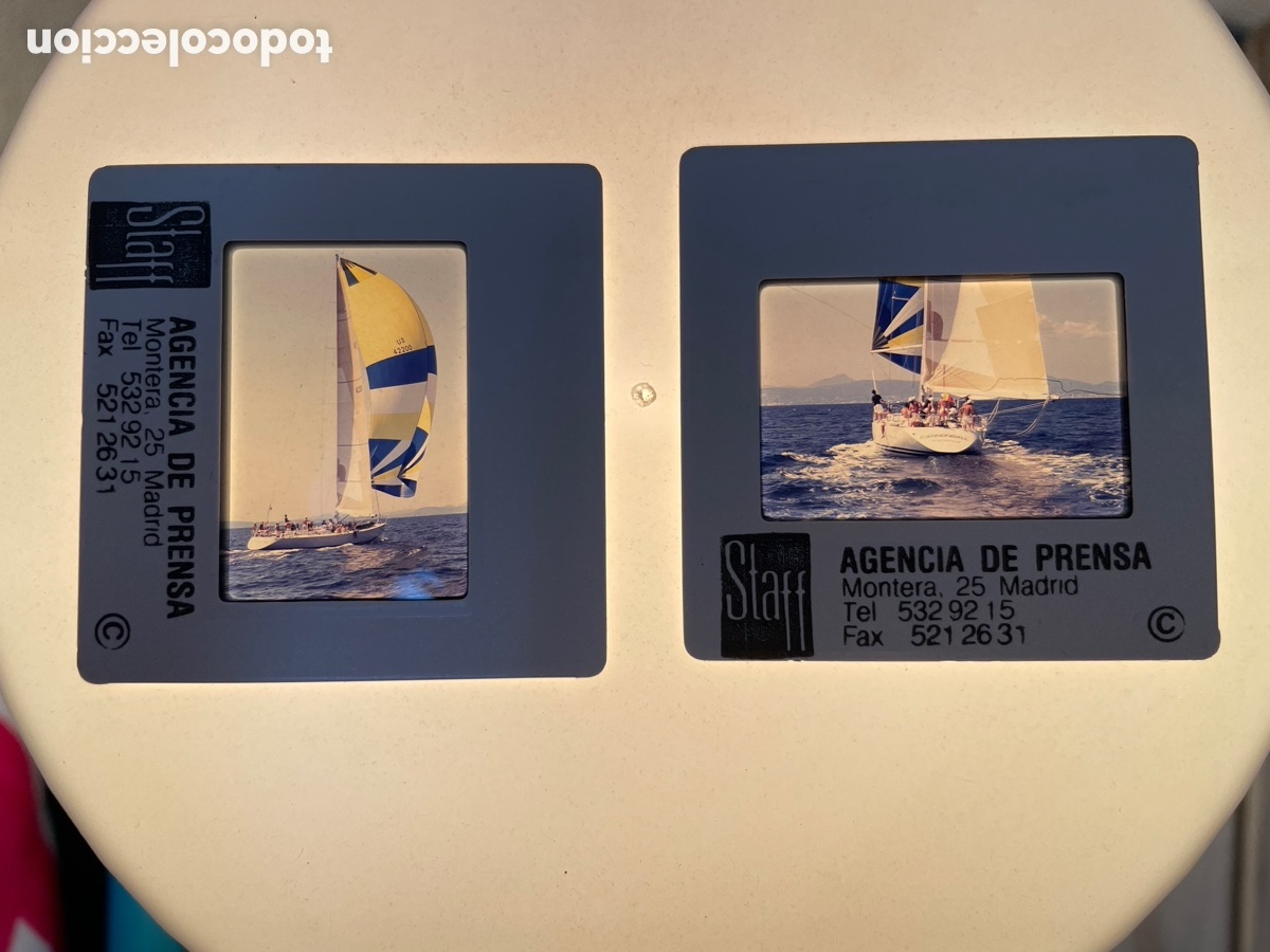 Fotografia antiga: 2 diapositivas. Regatas. Cannonball Portofino. Copa del rey vela. Principios a&ntilde;os 90.