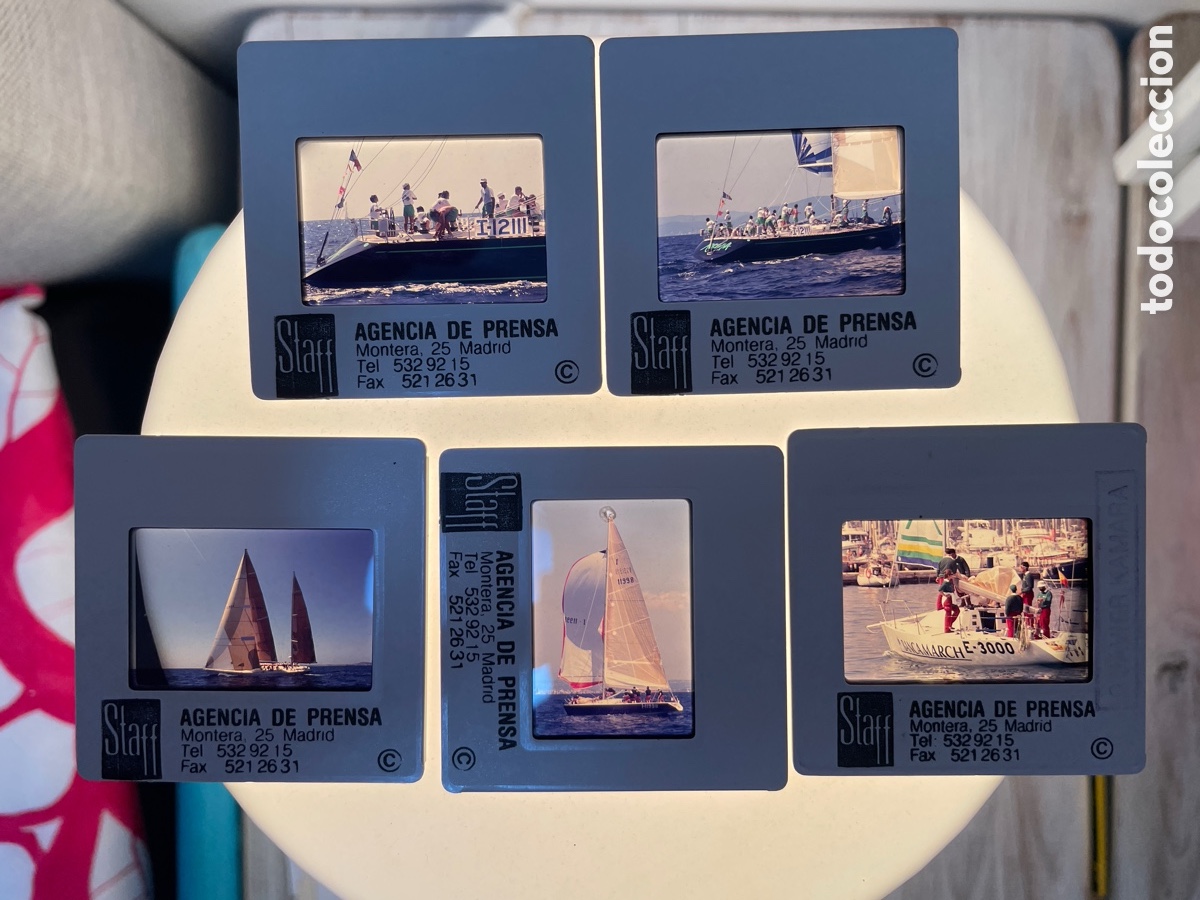 Fotografia antiga: 5 diapositivas(lote A). Regatas. Copa del rey vela. Varios barcos. Principios a&ntilde;os 90.
