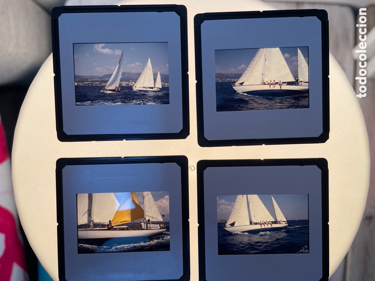 Fotografia antiga: 4 diapositivas. Regatas. Copa del rey vela. Mallorca. Principios a&ntilde;os 90.