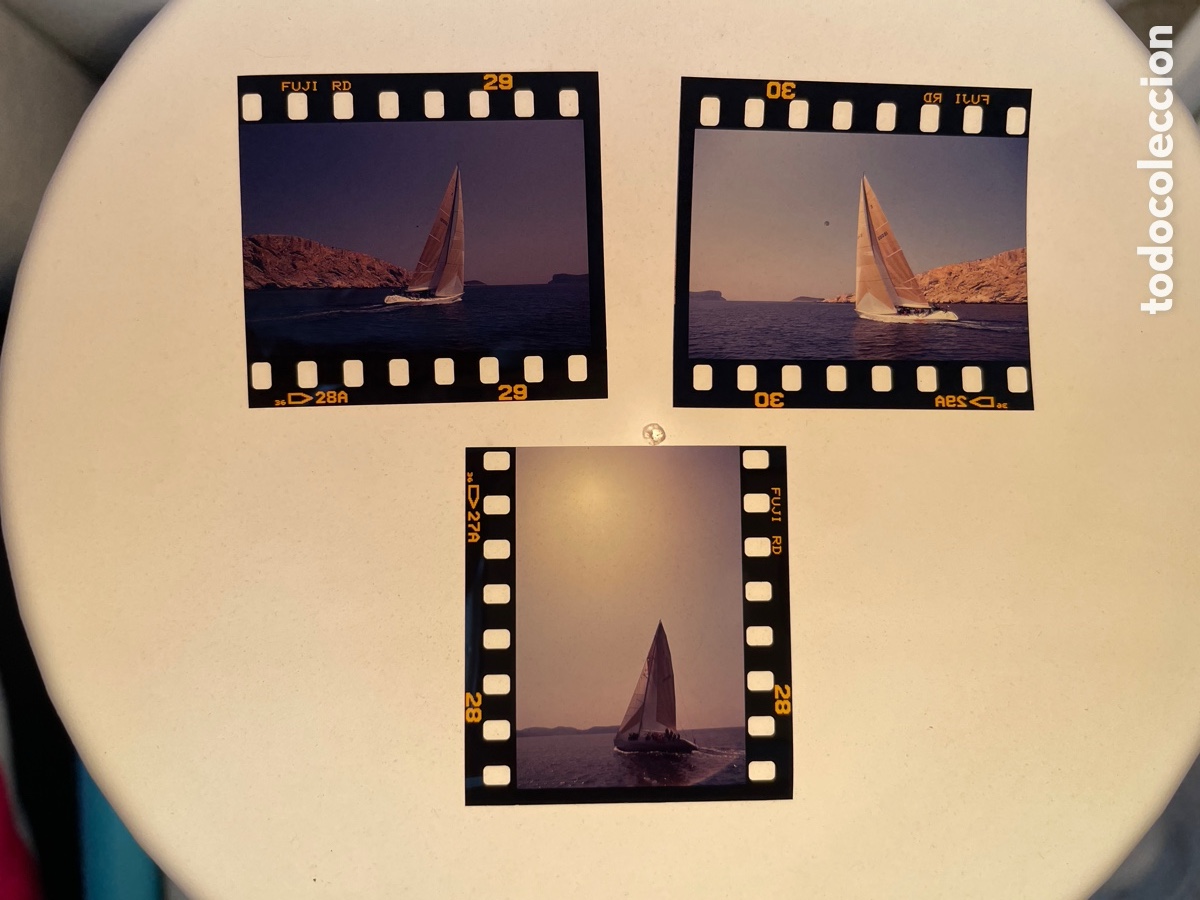 Fotografia antiga: 3 diapositivas sin montar. Costa Mallorca. Vela. Principios a&ntilde;os 90.