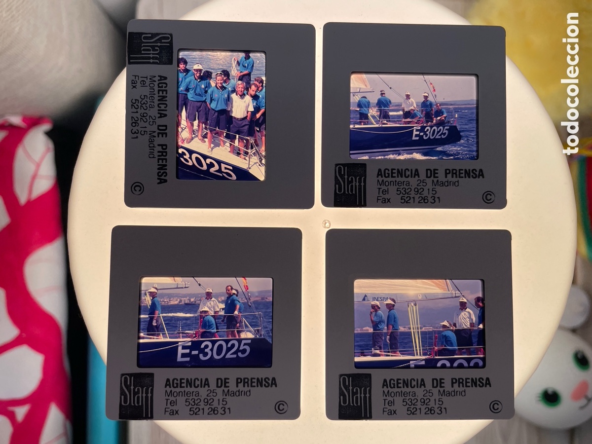 Fotografia antiga: 4 diapositivas. Theresa Zabell y tripulaci&oacute;n. Copa del rey. Vela. Mallorca. Principios a&ntilde;os 90